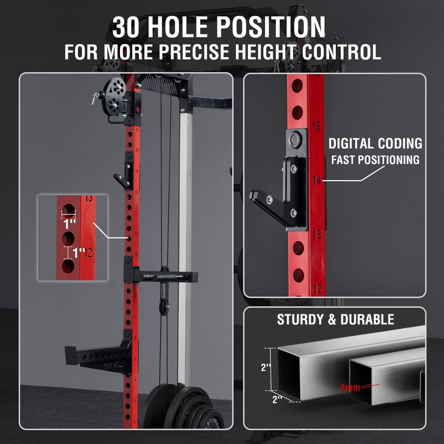 Mikolo Power Cage, 2000LB Power Rack with Independent Dual Pulley System, Multi-Function Home Gym Workout Machine for Cable Crossover (Aluminum Pulleys)