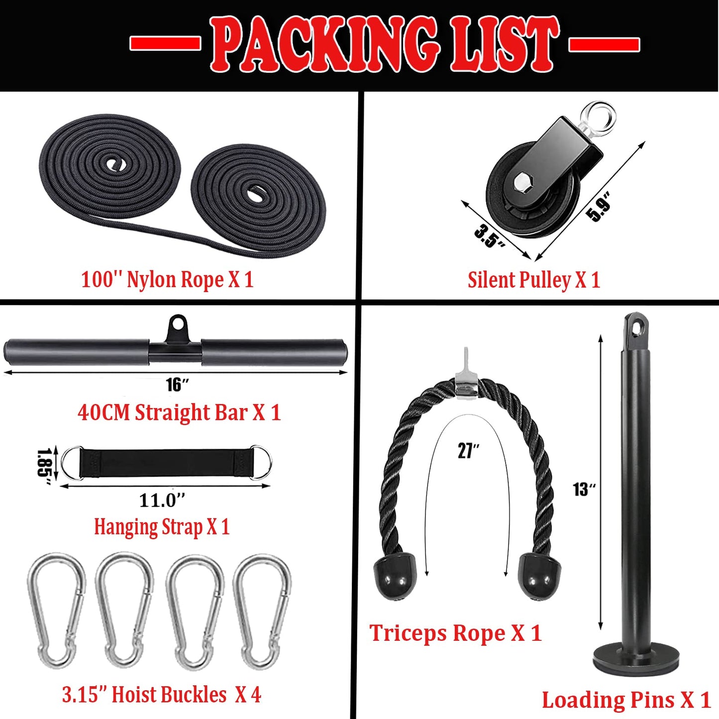 Taeku LAT Pulley System for Home Gym – Strength Training Fitness Equipment Cable Machine for Triceps, Biceps, Back & Shoulder Workouts (100'' Nylon)