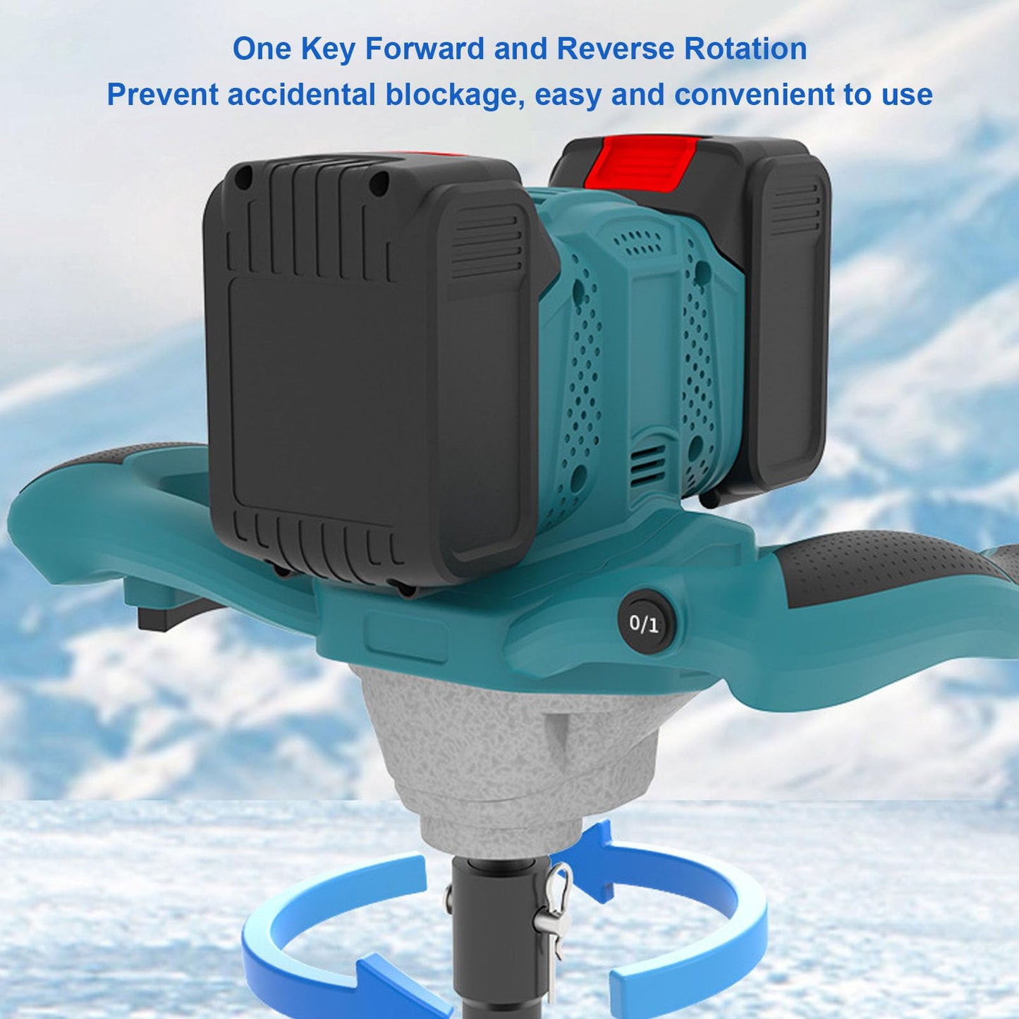 ariarly Battery Electric Ice Auger 100-800RPM 6 Speed Adjustable Post Hole Digger 1200N.m Torsion Cordless Post Hole Digger Power Head(Not Included Battery)
