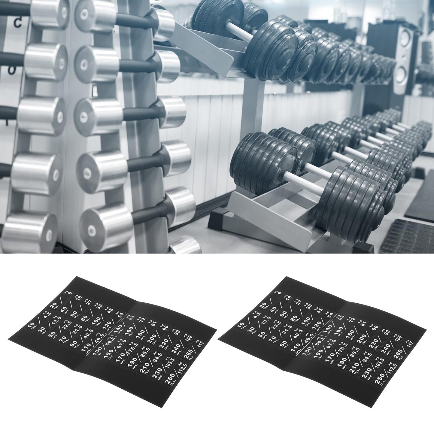 Briny River 2Pcs 10-260lbs/4.5-117kg Weight Stack Labels 4.5x1.4cm Gym Equipment Sticker Suitable for Most Fitness Equipment Weight Plate Size
