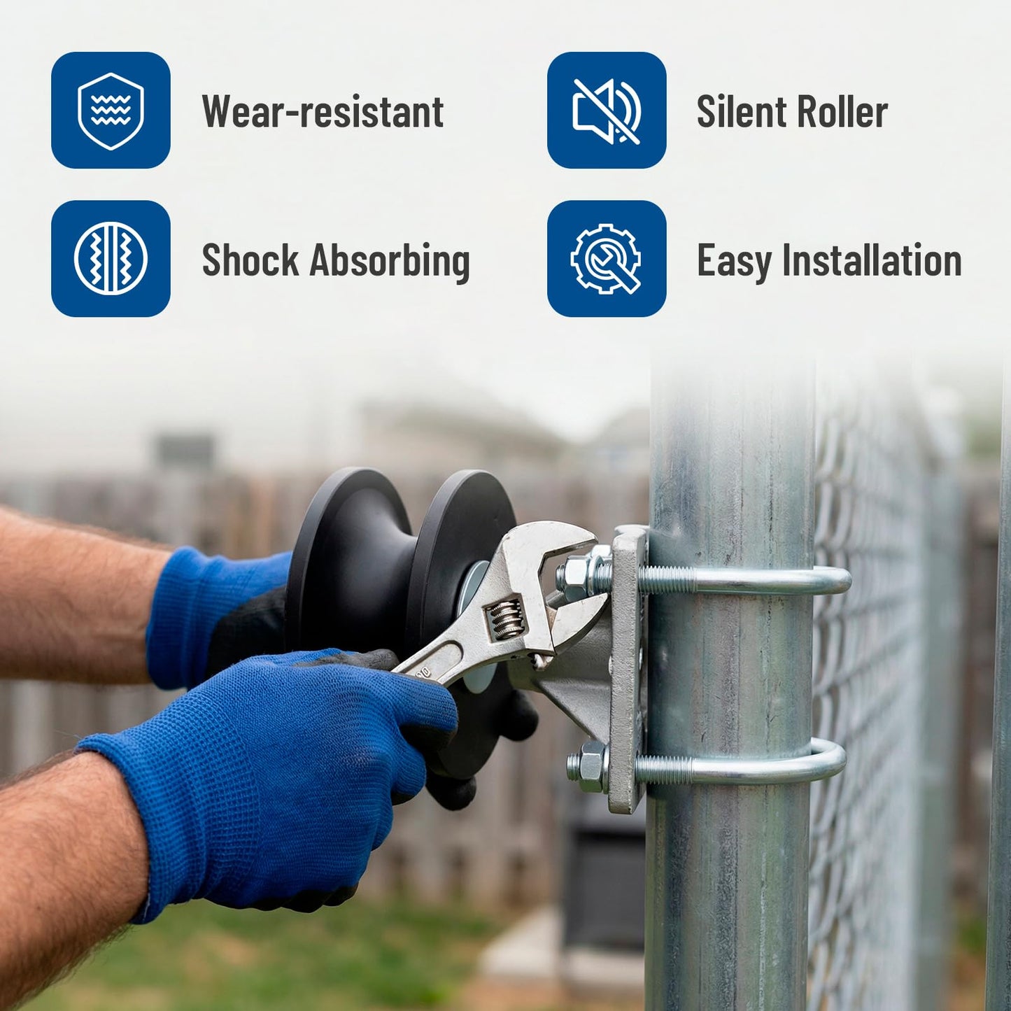 Cantilever Gate Rollers, Nylon Sliding Gate Rollers for 4" Round Post, 2-3/8" or 2-1/2" Chain Link Fence Gate Frames, Sliding Gate Hardware Kit, 1 Pack