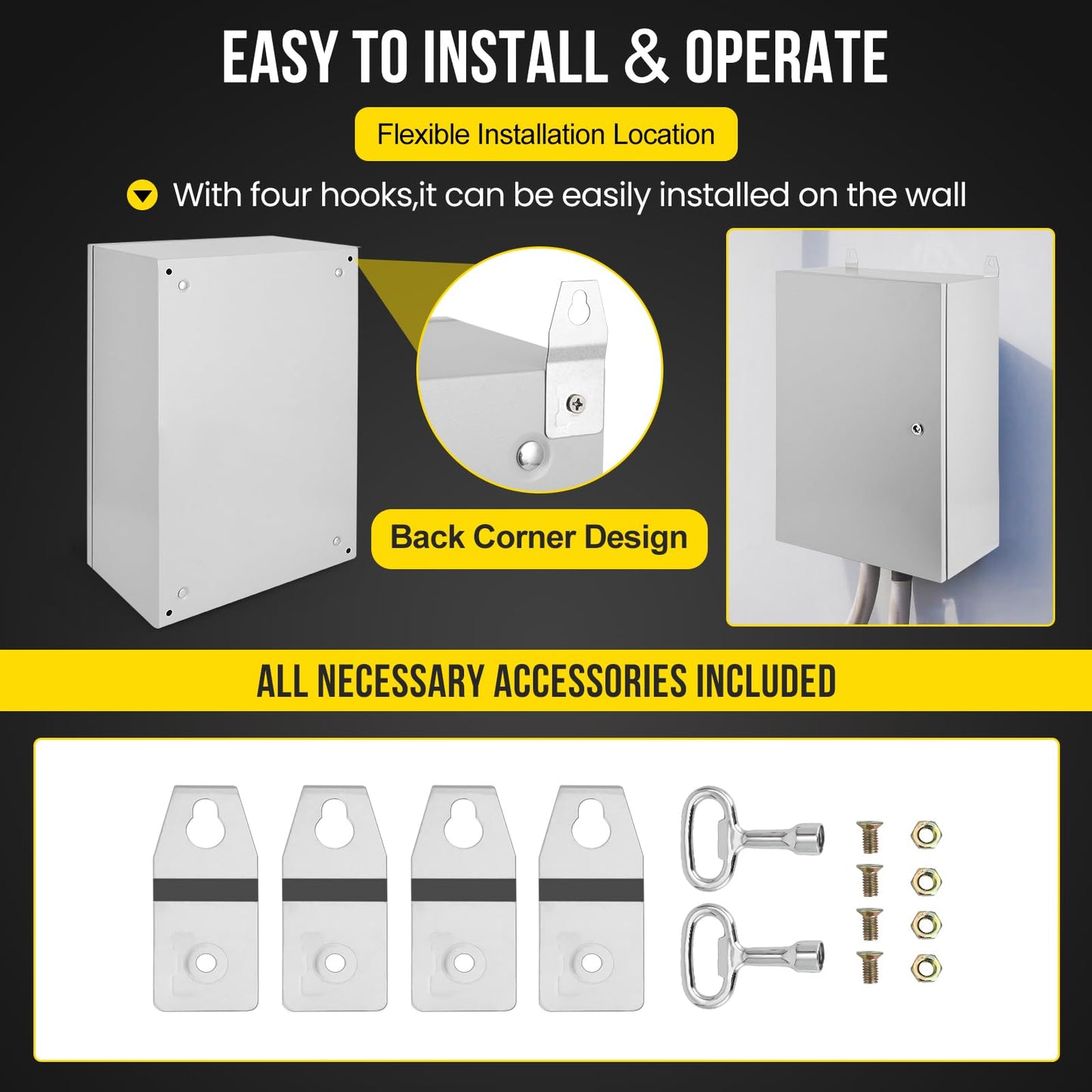 GarveeTech Outdoor Electrical Box, 24x16x10 NEMA 4X Steel Electrical Box, IP66 Waterproof & Dustproof, Outdoor/Indoor Electrical Junction Box, with Mounting Plate and Wall Bracket