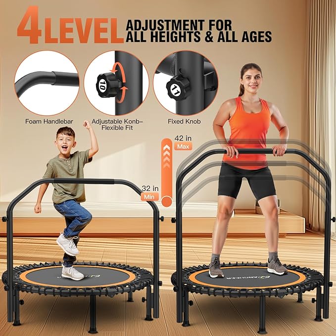 Bungee Rebounder Trampoline,ANCHEER 40" Foldable Fitness Trampoline with 4-Level Adjustable Handlebar, 450LBS Capacity, Resistance Ropes&Upgraded Bungees Safe for Home/Cardio,Workout Indoor/Outdoor