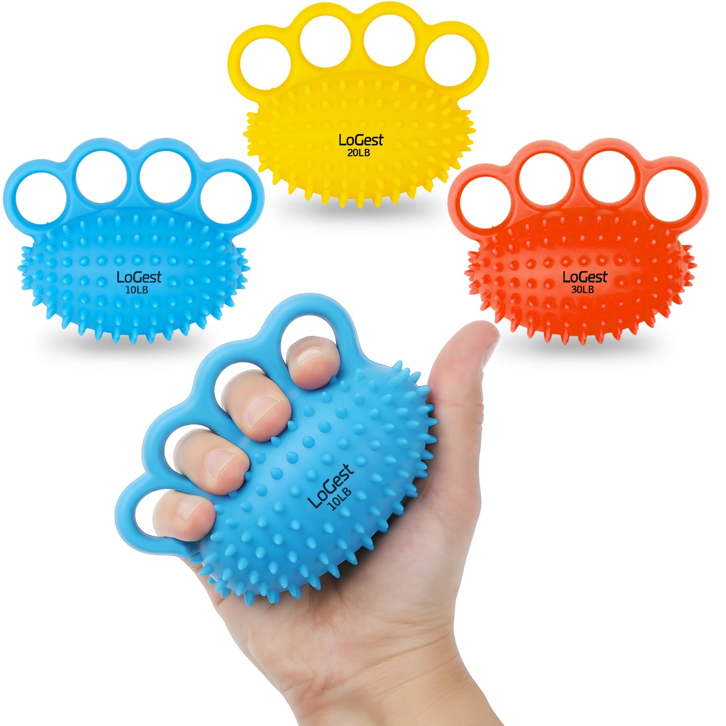 LoGest Silicon Finger and Hand Strengthener Exercisers - 3-Level Color-Coded Set for Therapy, Arthritis, Carpal Tunnel and Stress Relief - Lightweight Training Equipment Targets Fingers, Hand & Wrist