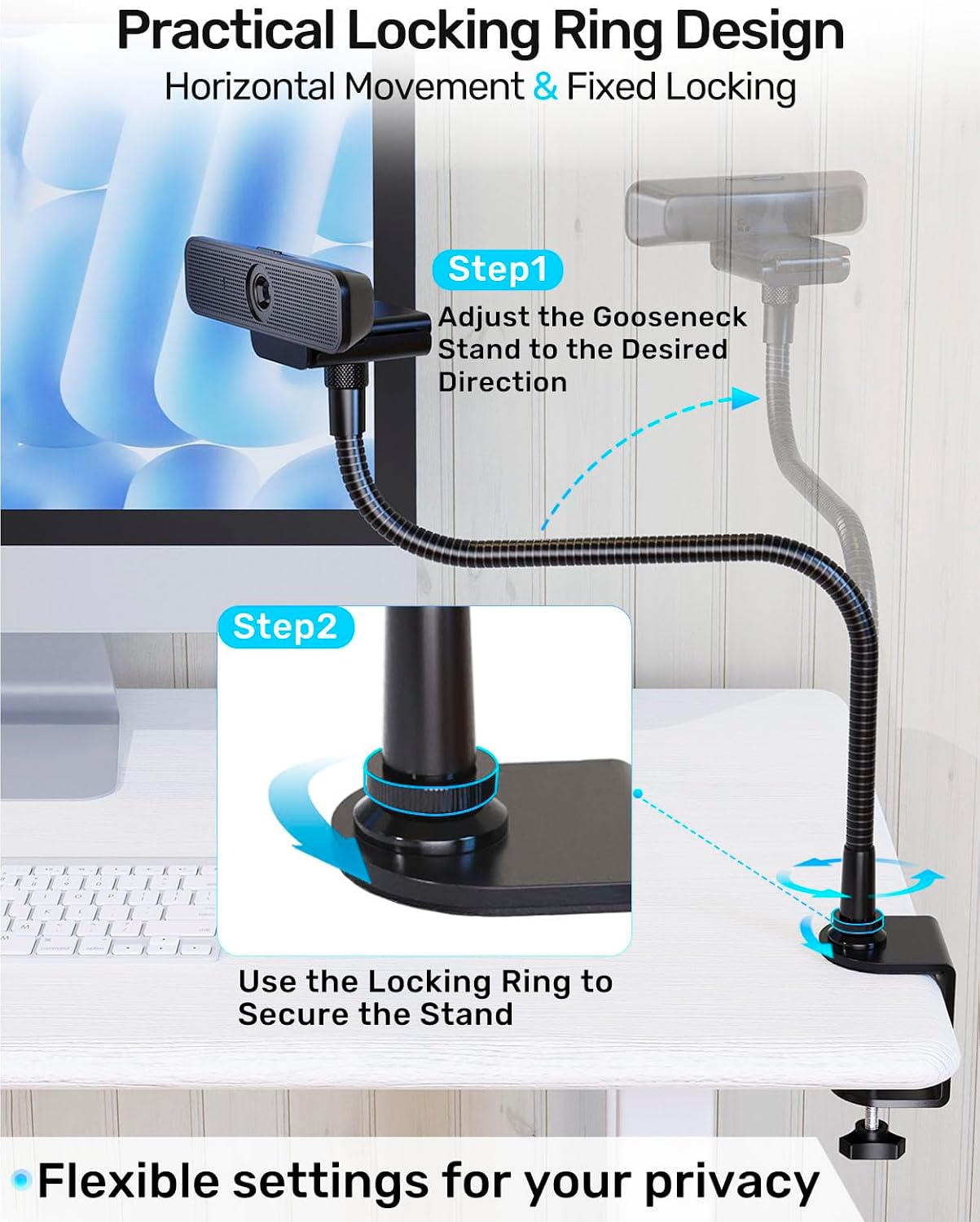 Etour 19" 4K C920 C920s C922 C922x C925e C930 C930e C960 C615 N60, 1/4" Webcam Stand Mount for Desk, Flexible Gooseneck