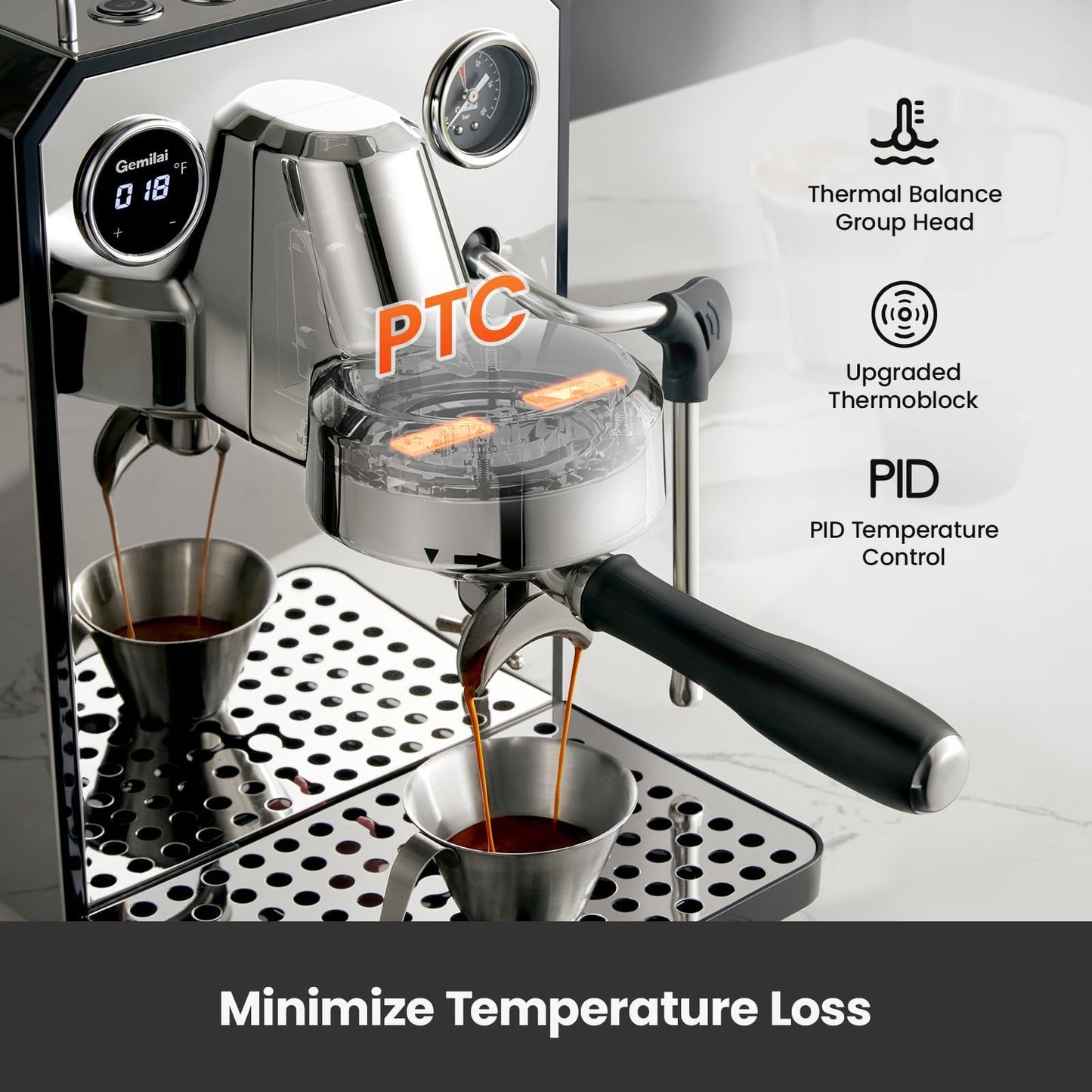 Gemilai Espresso Machine & Coffee Grinder& Milk Frothing Pitcher for Cappuccino, Latte