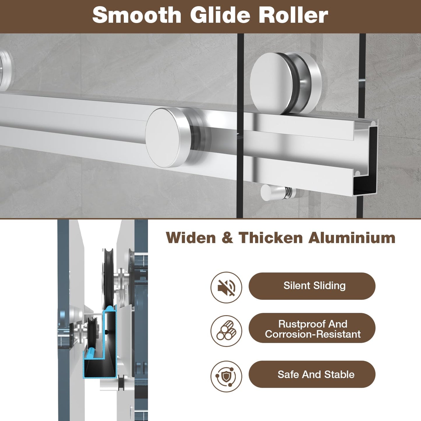 Sliding Shower Door, 57-60" W x 72" H Glass Shower Door, 5/16" (8mm) SGCC Clear Tempered Glass, Quiet Soft-Close, Explosion-Proof Film Nano Coating (Silver)