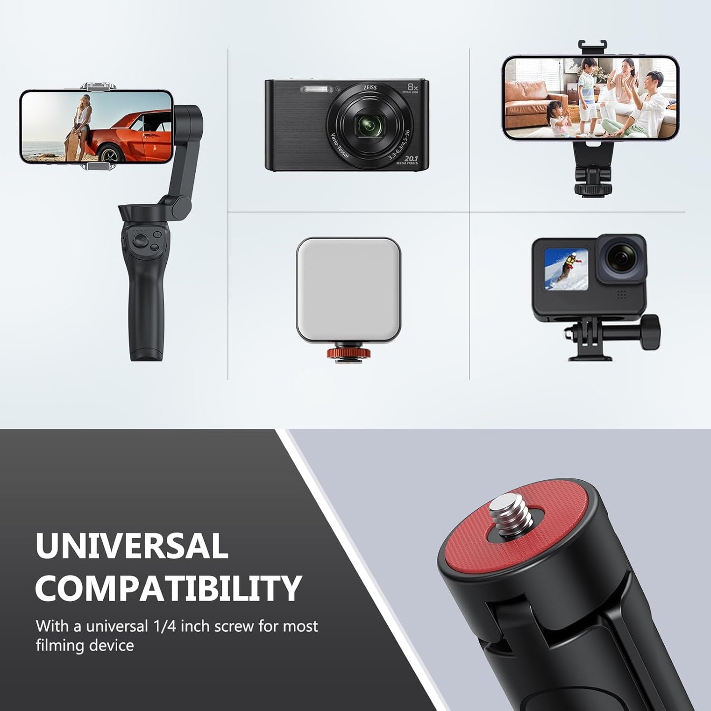VRIG TP05 1/4" Extendable Mini Camera Tripod with Screw, Portable Desktop Tripod Selfie Stick Handle Grip Handheld