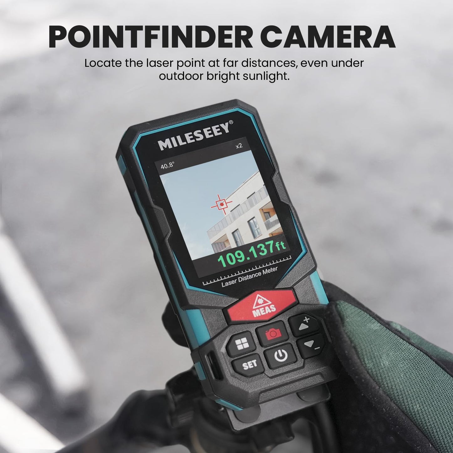 MILESEEY 330Ft Outdoor Laser Measure with Camera Viewfinder, Includes Adjustable Aluminum Tripod with Portable Handle and Protection Case for Protection and Organization