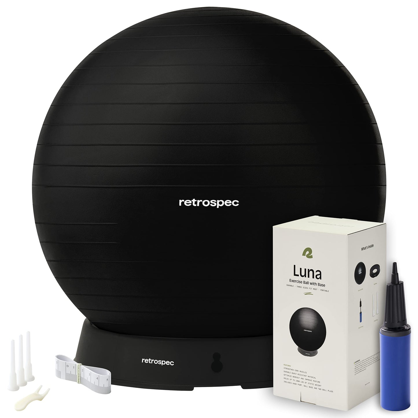 Retrospec Luna Exercise Ball, Base & Pump / Ball & Pump with Anti-Burst Material - Fitness Gym Swiss Ball - Perfect for Balance, Stability, Yoga, Pilates, Pregnancy & Birthing