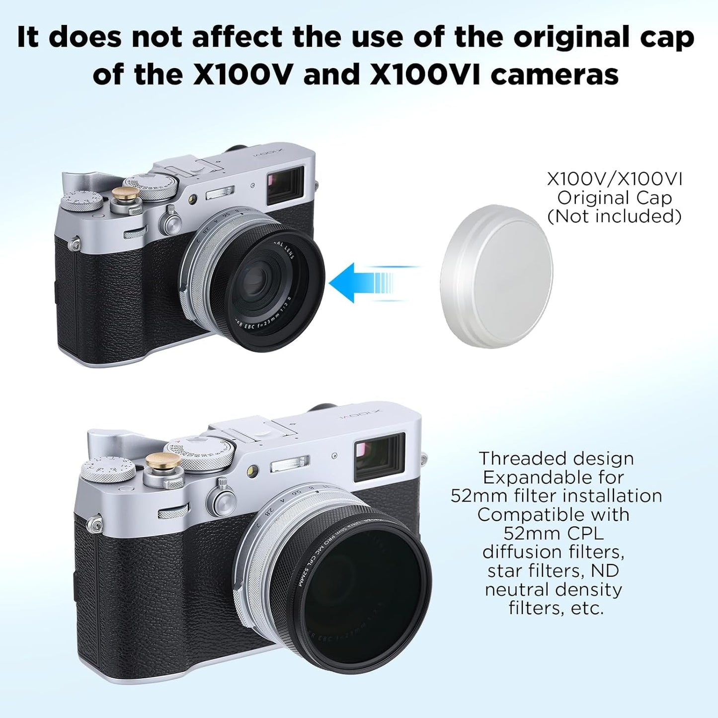 Haoge LUV-X54B X100VI X100V Metal Lens Hood with MC UV Protection Multicoated Ultraviolet Lens Filter for Fujifilm Fuji