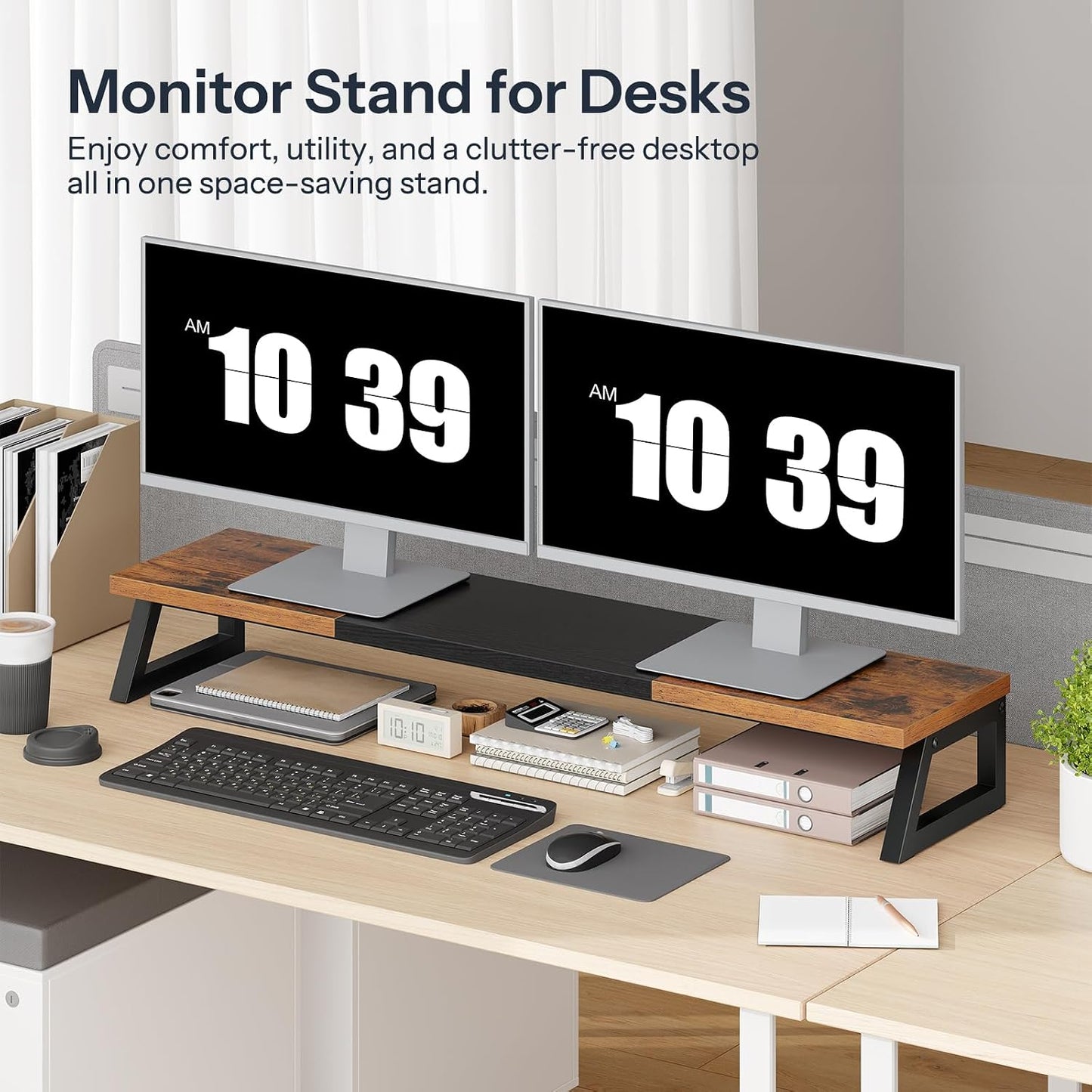 39 Inch 2 BF121CJ01 HOOBRO Dual Monitor Stand Riser, Large Computer Monitor Stand for Monitors, Computer Monitor Riser