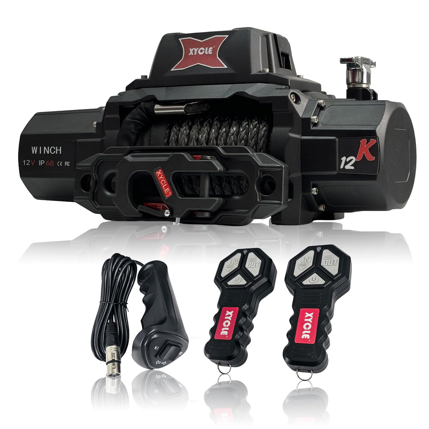 XYCLE 12000lbs Electric Winch 12V IP68waterproof Off-Road Vehicle Rescue winchs with2wireless Remote Controls and1/2"Synthetic Rope Suitable for Towing SUVs,Loggers,Trucks,Trailers,Jeeps,4WD(Black)