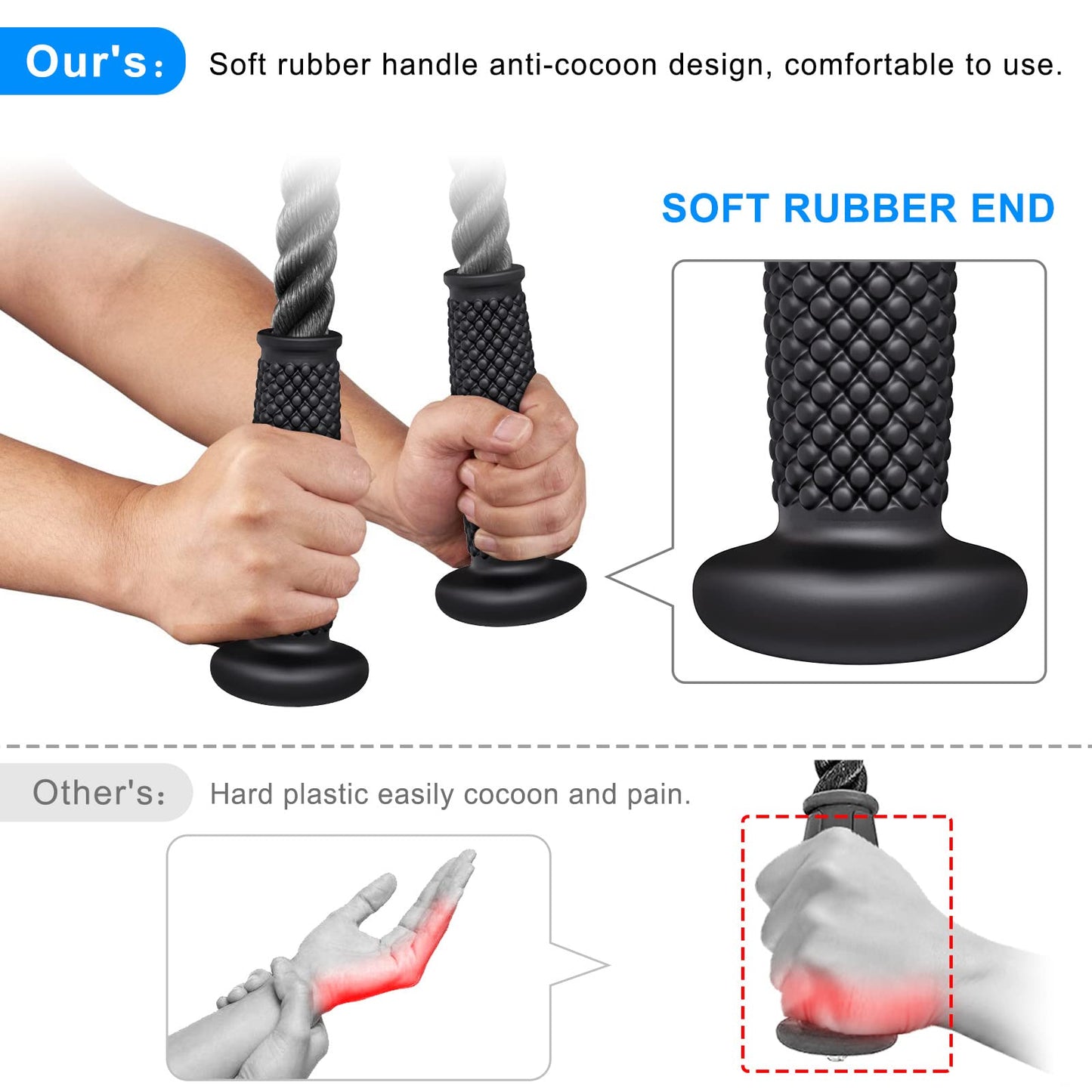 Kipika Tricep Rope 28 Inch, Rope Pull Down Attachment for Cable Machine, Heavy Duty Nylon Rope with Comfortable Soft Handle