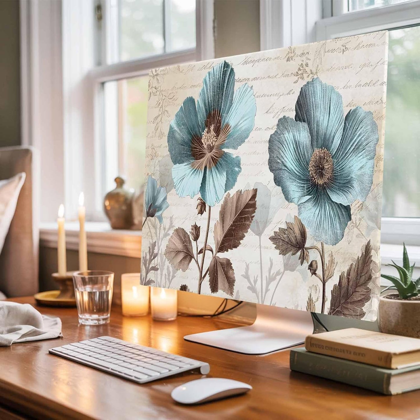 Singingin 32 Inch, Rustic Blue TV Dust Cover Broccoli Flower Leaf Farmhouse Vintage Brown Computer Monitor Cover