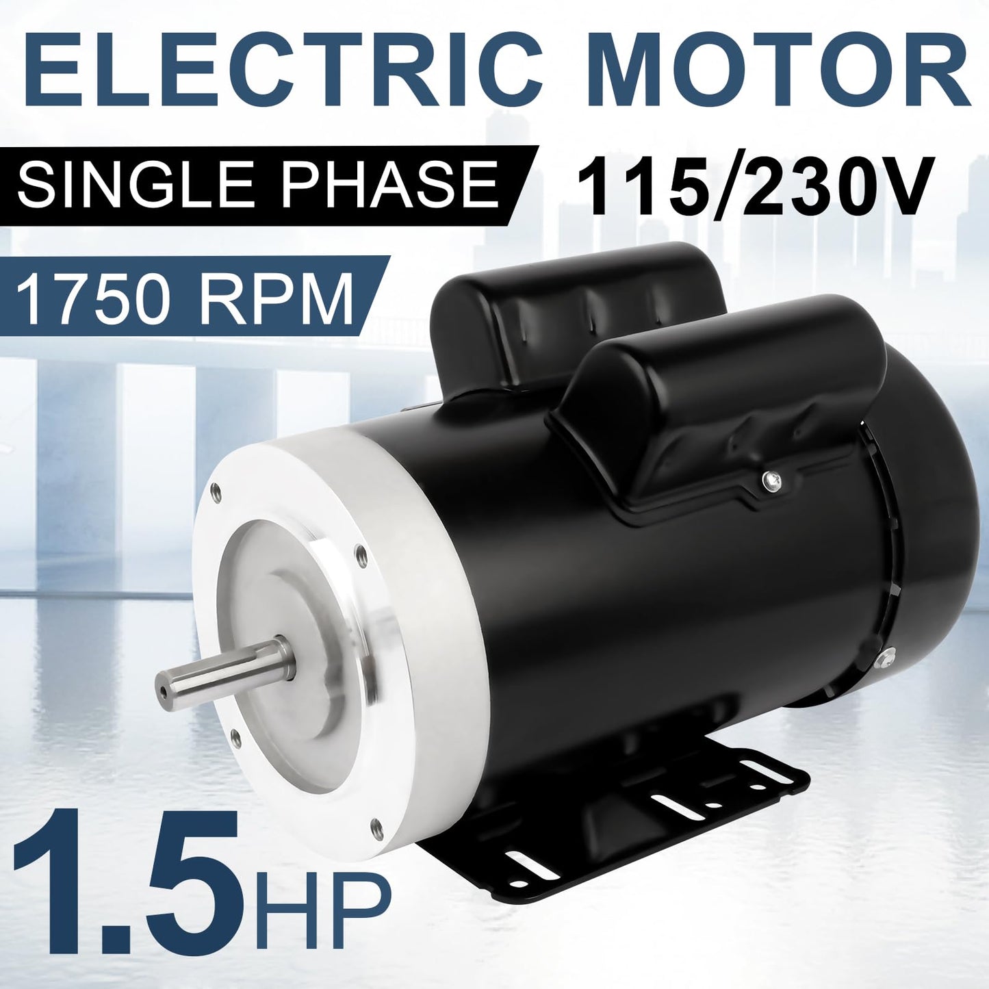 1.5HP Electric Motor General Purpose Single Phase Motor 1750RPM 56C 115/230V 5/8" Shaft Diameter CW/CCW TEFC IP55 60HZ