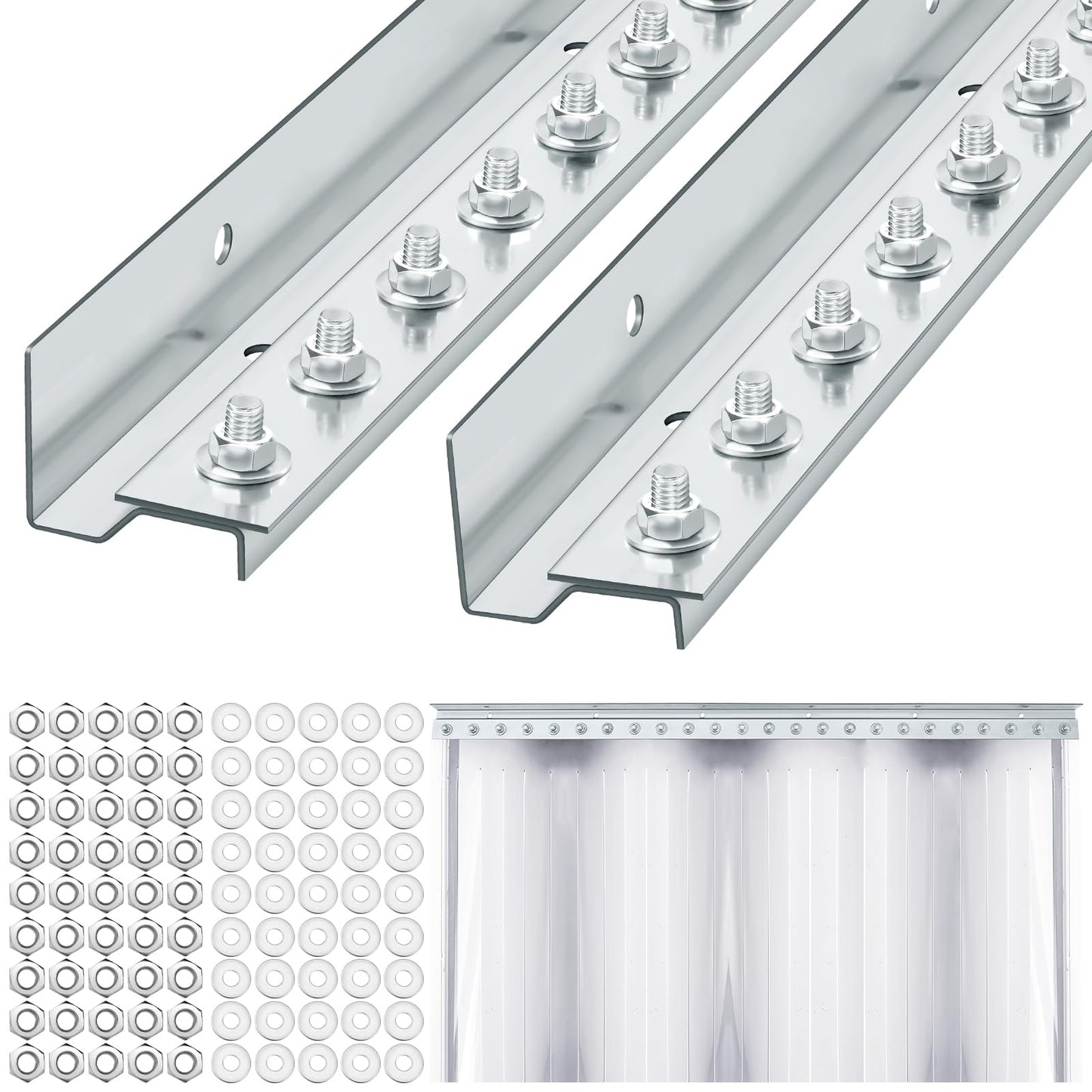 Strip Curtain Door Mounting Hardware Galvanized Steel Commercial Industrial Strip Curtain Door Hanger Kit 8 Foot (Two 4 Foot Sections) for Universal Frame or Wall Mount