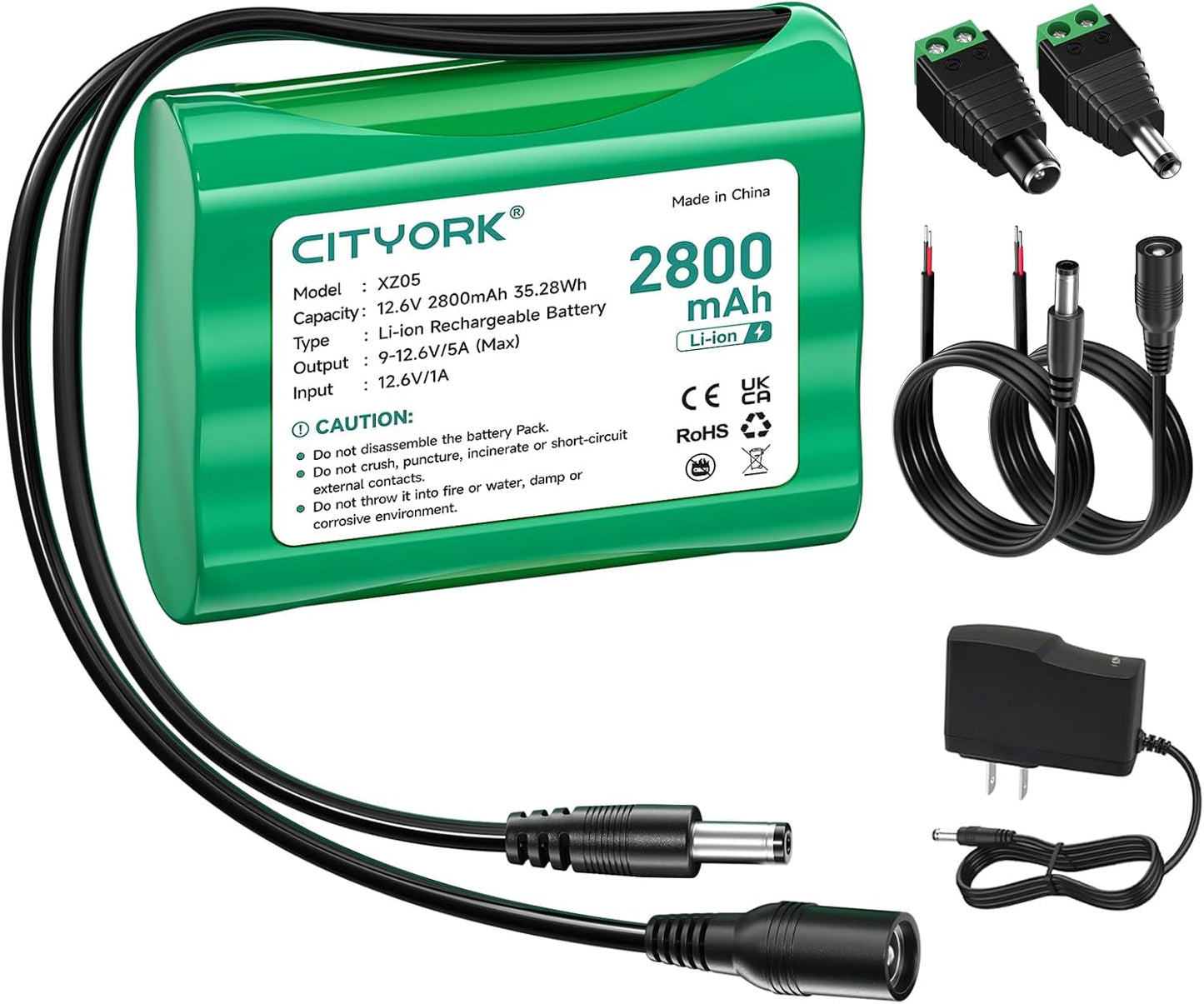 CITYORK 12V 2800mAh Pack 12V Rechargeable Lithium Battery with Charger Compatible with Devices, DIY Project, Bike