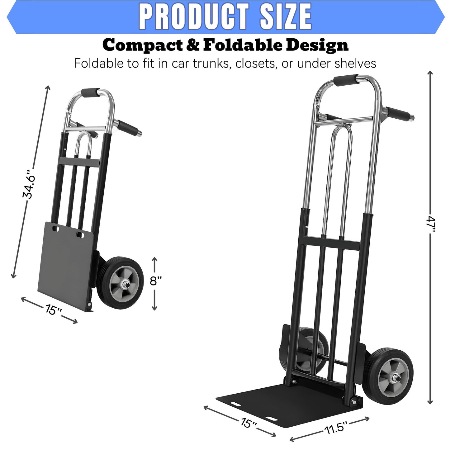 IRONPOW Folding Hand Truck Dolly - 600 LB Capacity, Heavy-Duty Wheels and Compact Design for Moving Heavy Loads in Warehouses, Offices, Homes, and Shopping