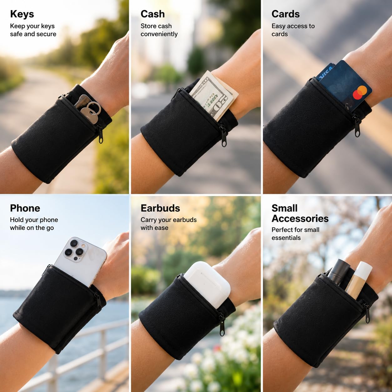 VZYUVY 6 Pack Wrist Wallet for Men Women, Wrist Pouch Bag for Jogging Wristband
