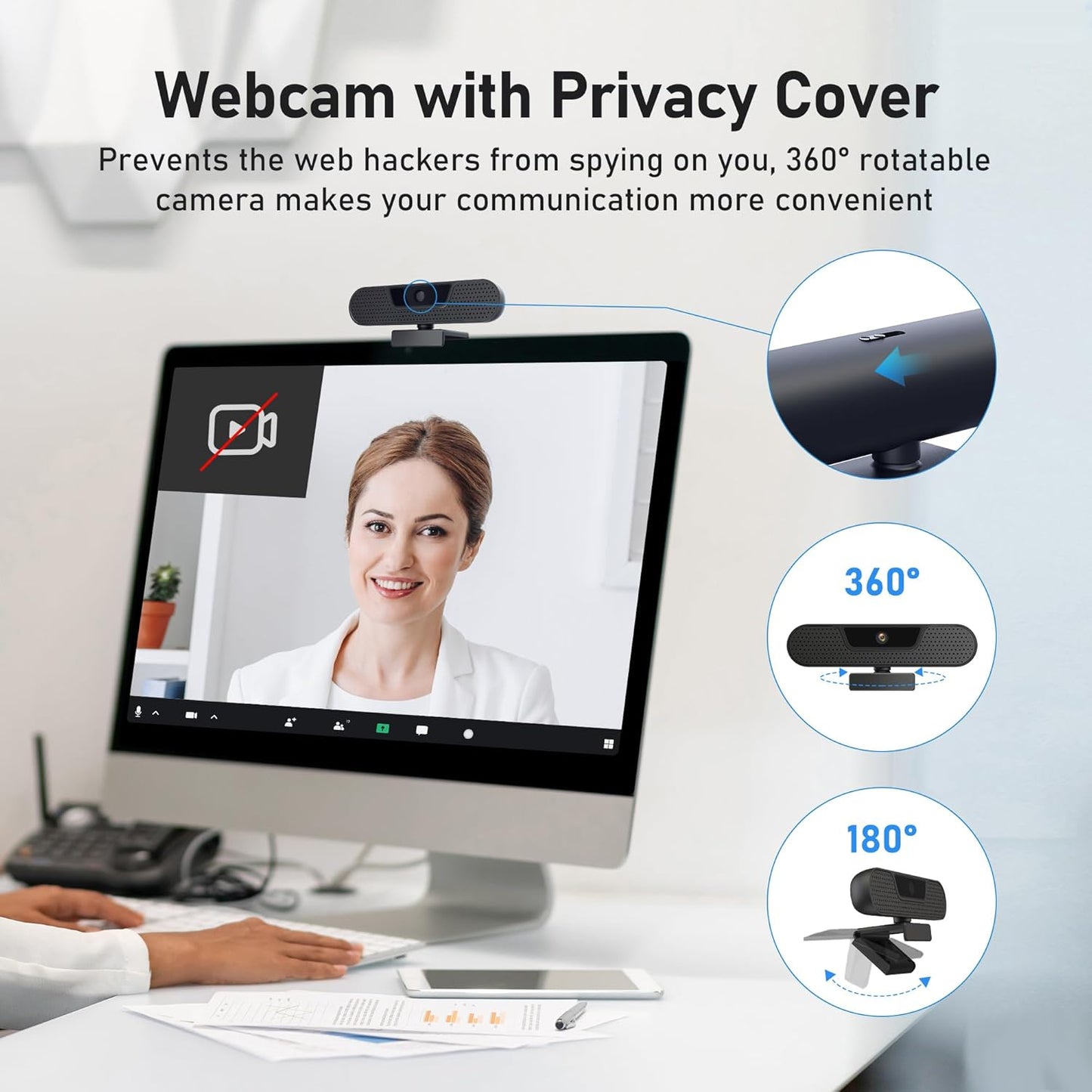 saylas 4K 4 W8GS 85 Webcam with Noise Cancellation Microphone, Web Cam, Privacy Cover, FOV, Plug & Play Web Streaming