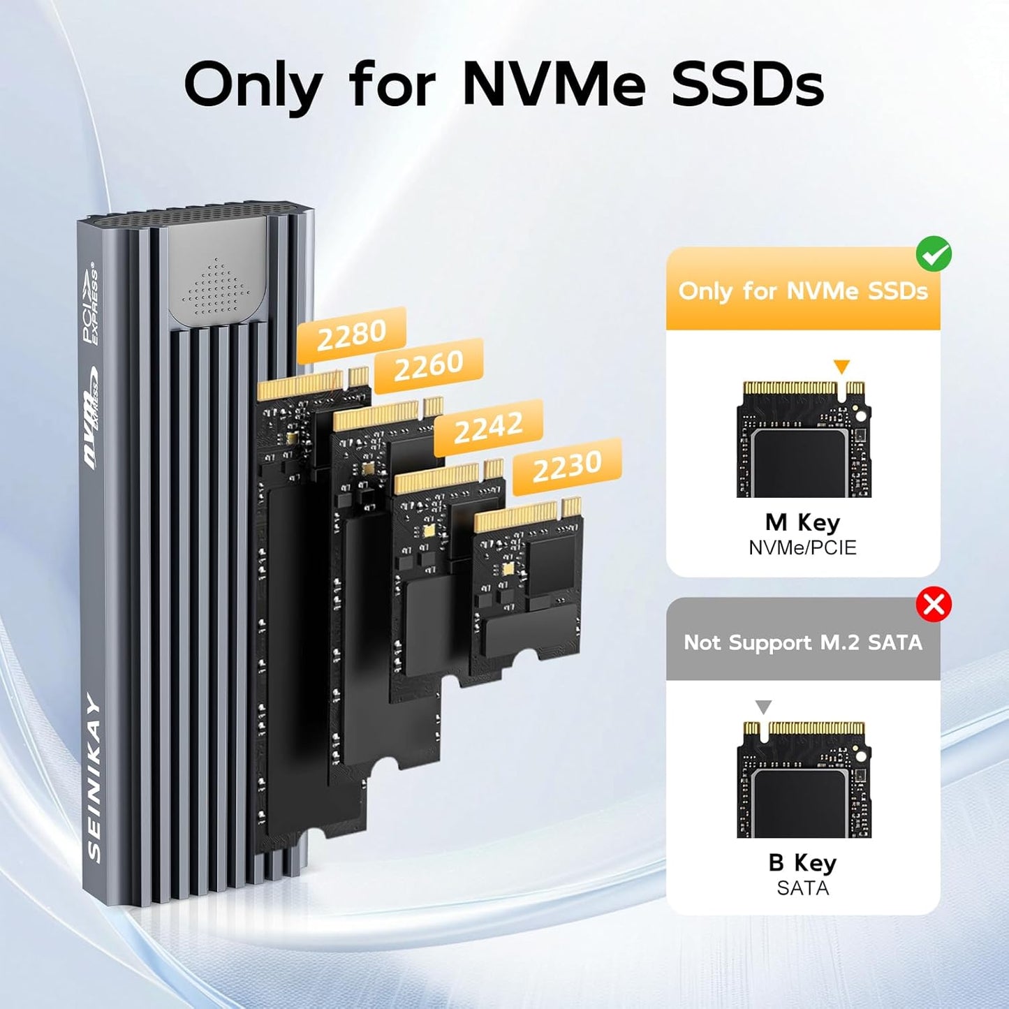 SEINIKAY M.2 3.2 2 (10 10Gbps 16TB NVME Enclosure, Tool-Free USB Gen Gbps) to NVME Adapter with Heat Sink, Speed, Plug