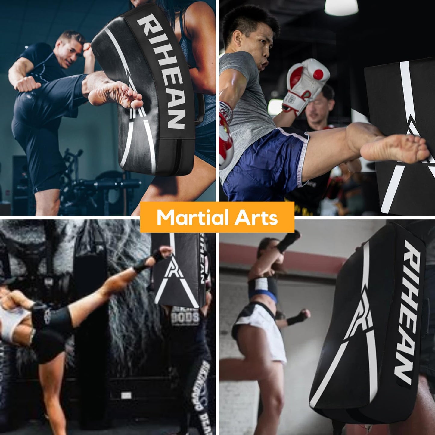 RIHEAN Martial Arts Kicking Shields - Kick Pad for Muay Thai, Taekwondo, Football, Basketball, Hockey Training - Denser Foam, Eco-Friendly PVC Leather Cover - Kick Shield Black