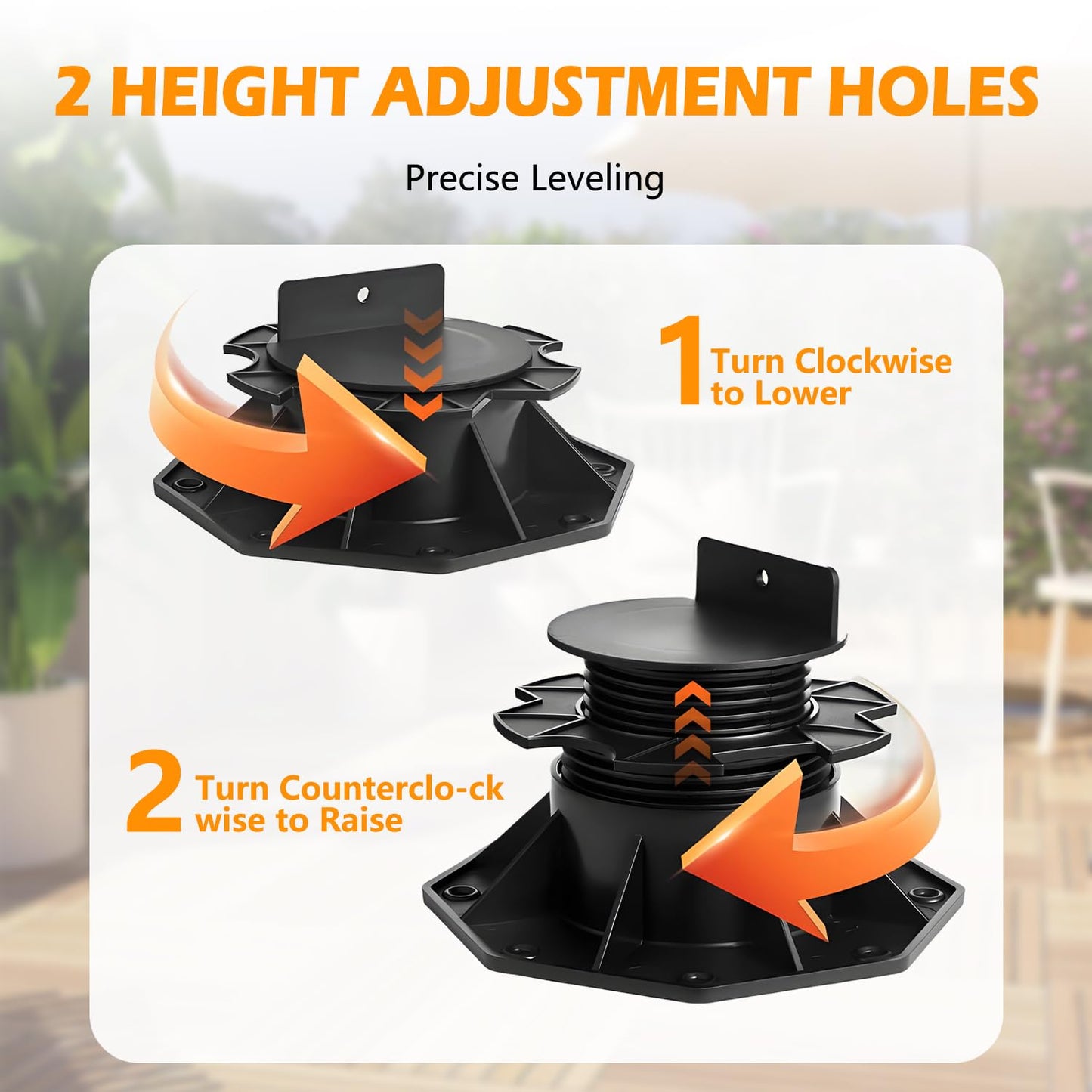 24 Pack Adjustable Deck Support Pedestal Deck Foundation Base Support，Used for Floating Deck Platform Deck Floor Height Adjustment Raising, Adjustment Raising from 2-3/8" to 5-1/2", Black
