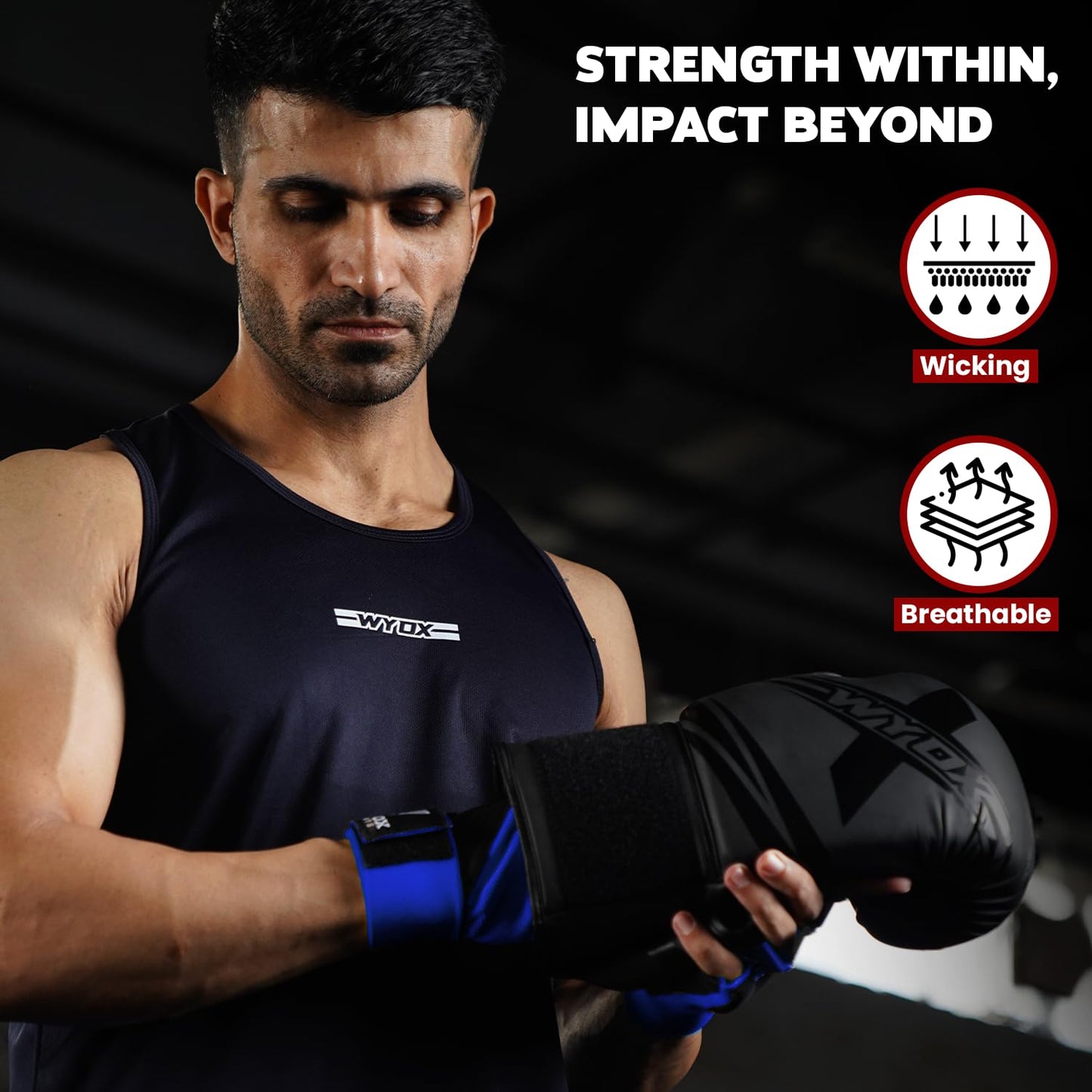 WYOX Gel Boxing Hand Wraps Inner Gloves for Men & Women, 80cm Quick Wrist Straps, Padded Knuckle Protection for Muay Thai Kickboxing, Hand Wraps for Boxing & Martial Arts (Blue, L/XL)