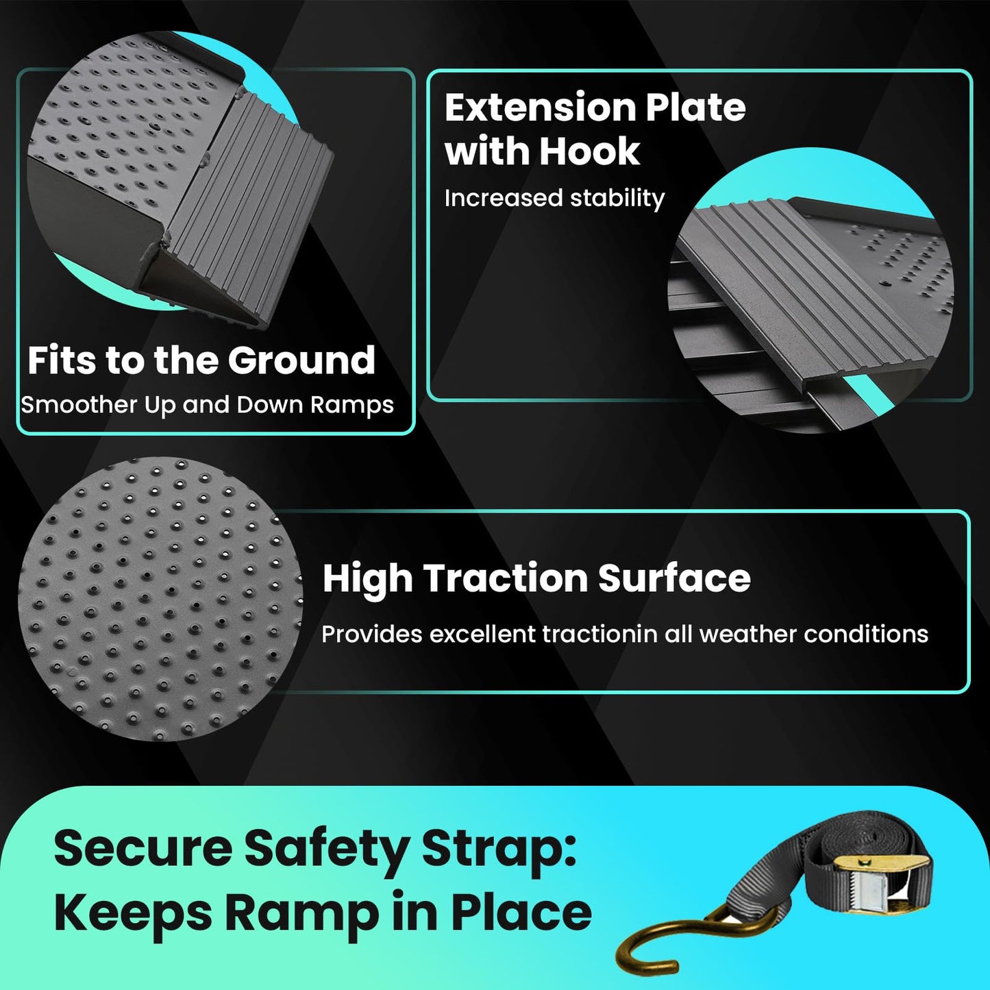 KOLOTOOL 7.5FT Aluminum Truck Ramps, 1500lbs Capacity Folding Loading Ramps, 2 PCS Heavy Duty ATV Ramps for Pickup Trucks, Trailers, Mowers, UTV & Motorcycles, with Load Straps and Carry Handle