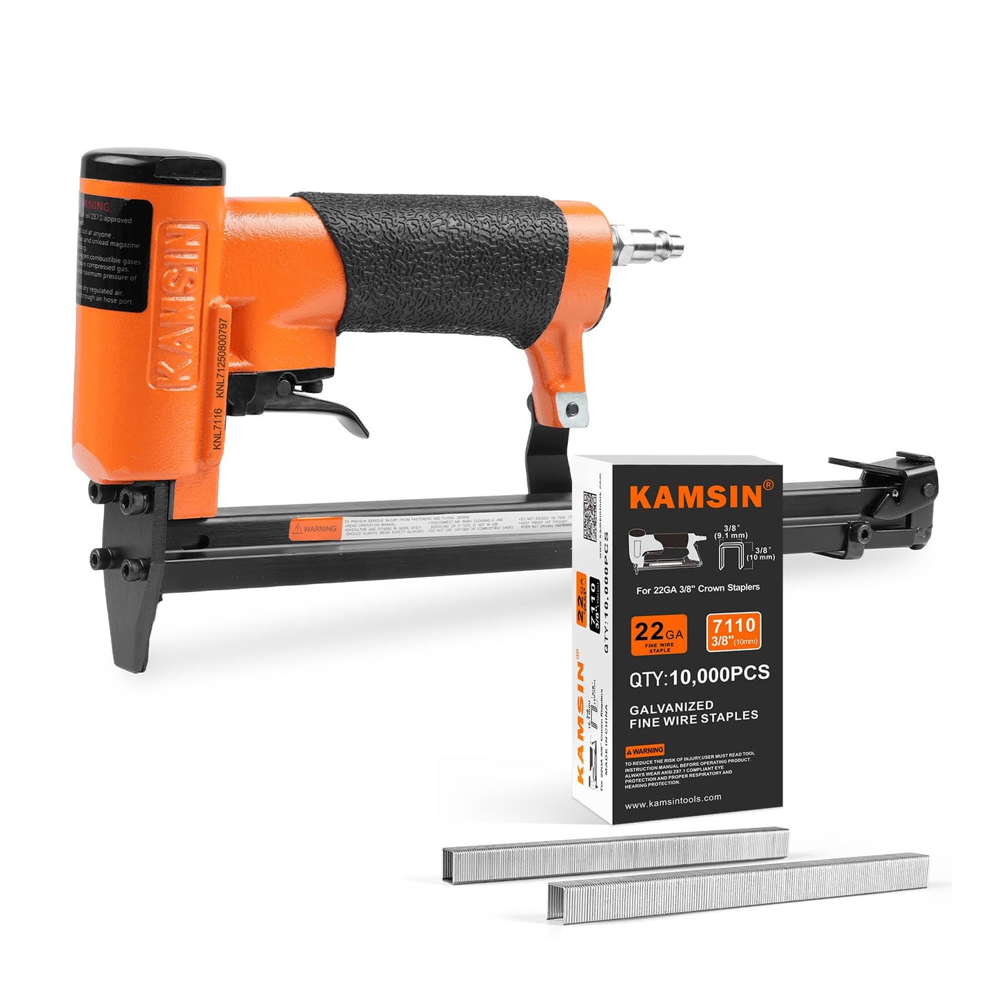 Kamsin KNL7116 22 Gauge Pneumatic Upholstery Stapler Bundle with 10,000pcs 3/8" Crown 3/8" Leg Length KAMSIN 7110 Staples