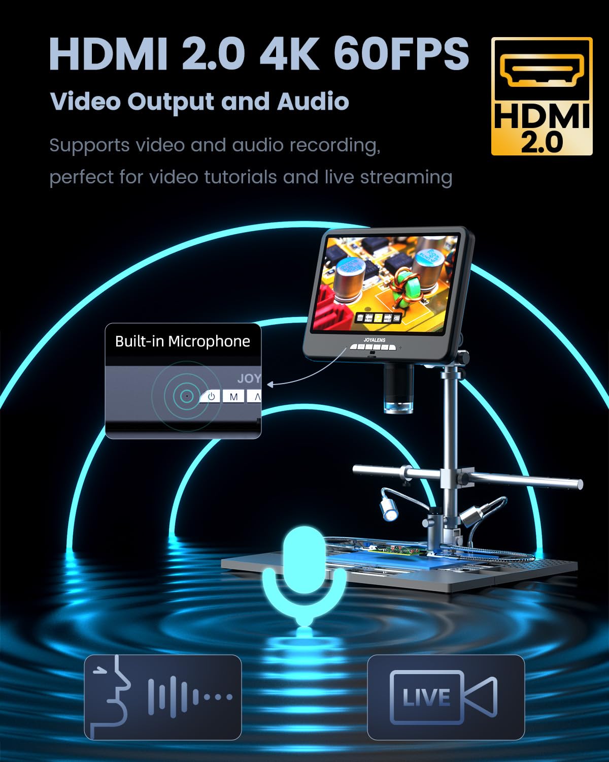 JL210S Plus 10.1" 4K 60FPS HDMI Digital Microscope, 64MP Soldering Microscope Station for Electronics Repair, UHD 3840P Video Audio Record, 4K LCD Coin Microscopes for Adults, 64GB