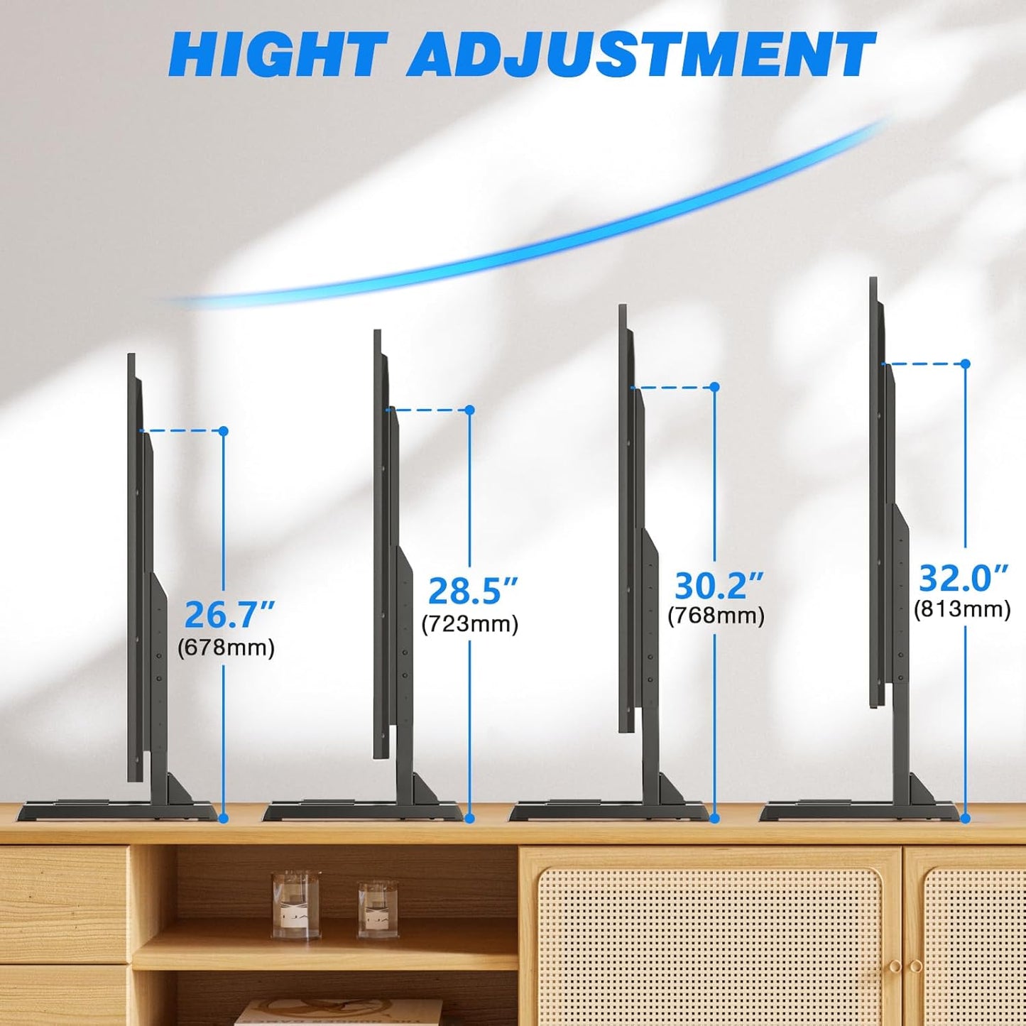 Rfiver 24-80 Inch 65 75 80 Inch 150 lbs, Universal TV Stand Base for TVs, Table Top TV Stand with Adjustable Height
