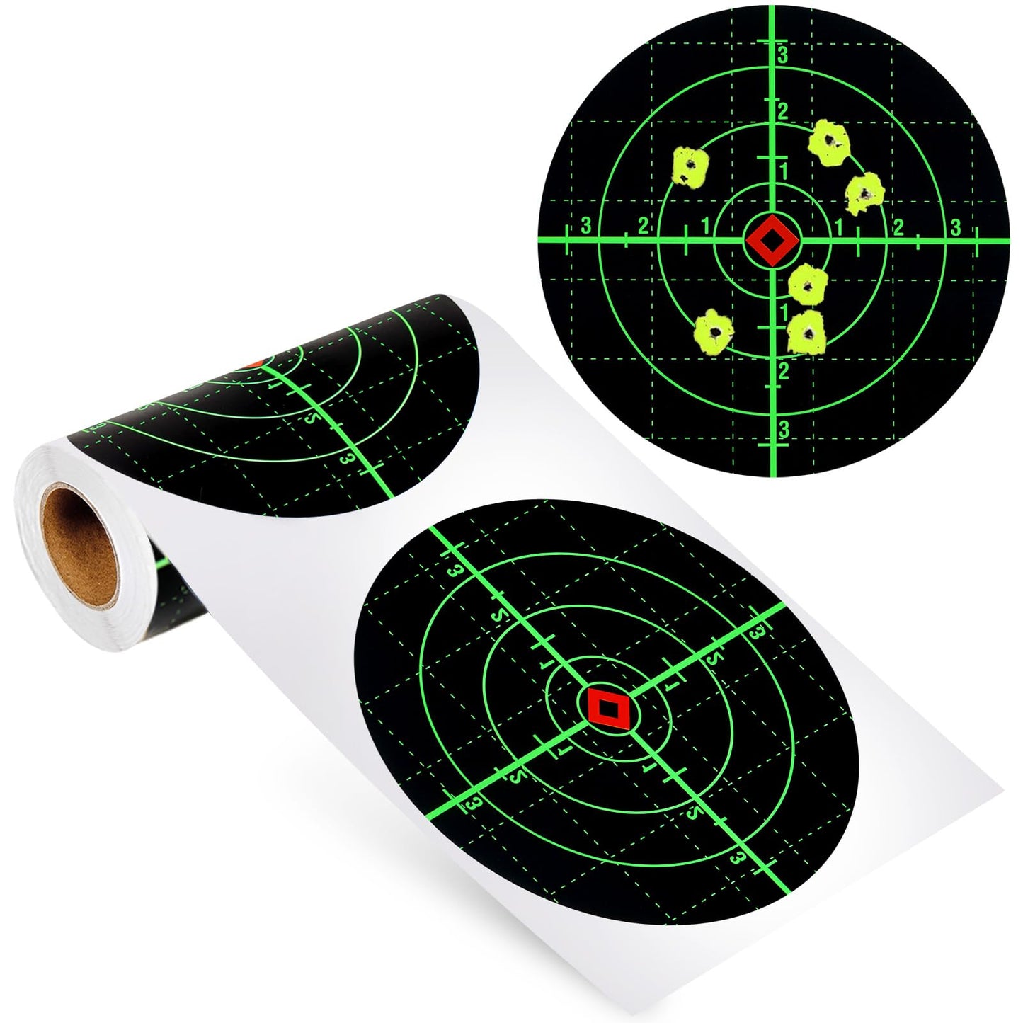 Shooting Targets, 6" Splatter Targets Stickers 100 Pack Self Adhesive Paper Target for Shooting Range Reactive Fluorescent Yellow Gun Target for Shooting Practice, Crosshairs