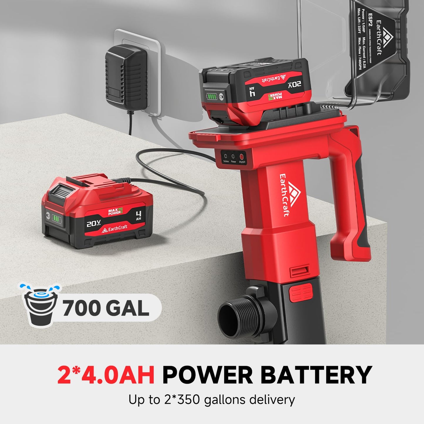 Cordless Stick Water Transfer Pump with 2 * 4.0AH Battery & Charger,740GPH Telescoping Pole Pump, 33FT Head, Handheld Portable Utility Sump Pump Kit for Garden, Boat, Deep Well Draining