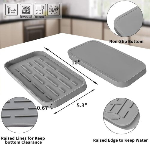 MicoYang Silicone Kitchen Sink Organizer Tray - Eco-Friendly Sponge Holder for Kitchen & Bathroom (Grey, 10"×5.3")