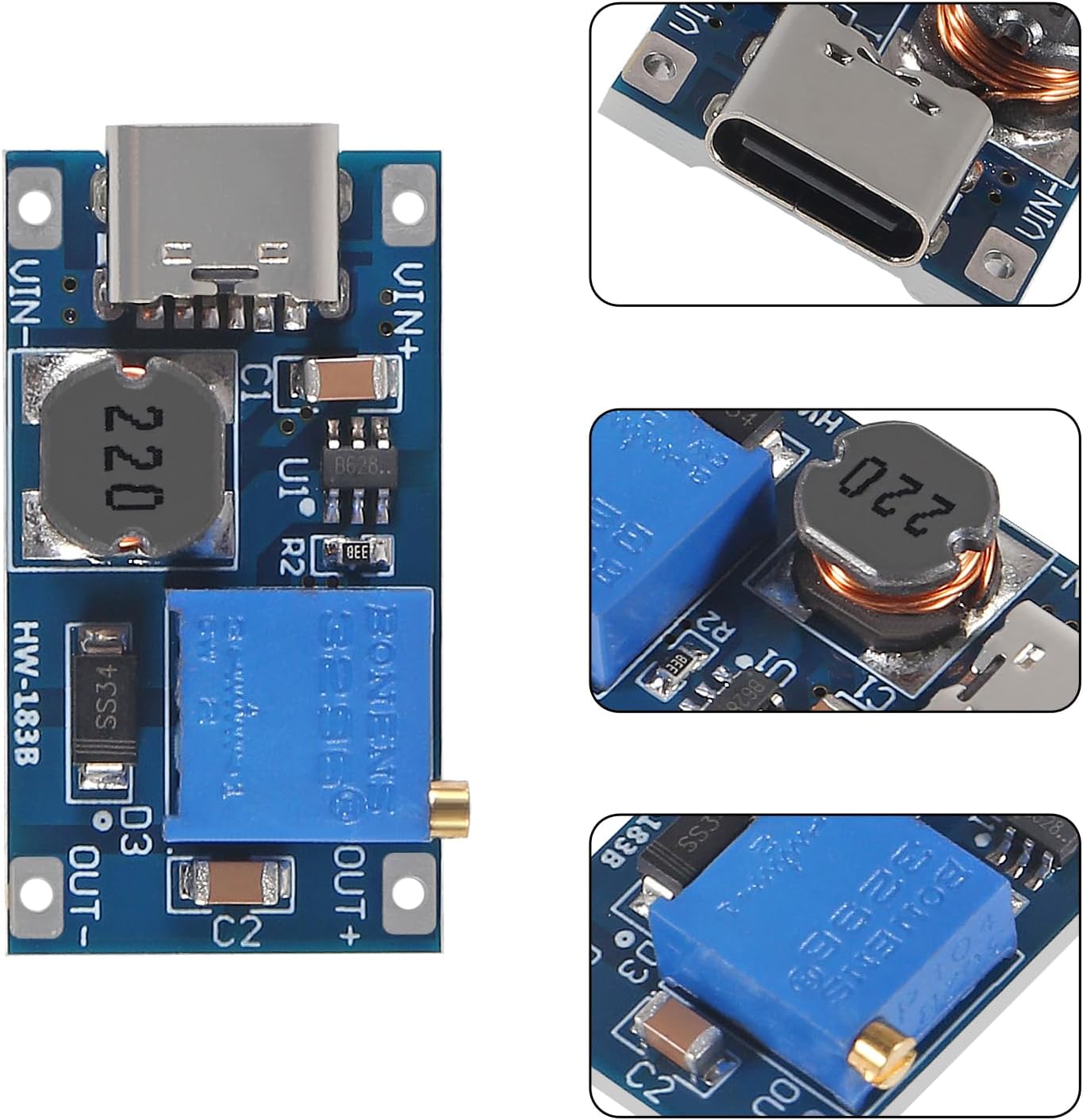 AITRIP 5pcs MT3608 2A 2V-24V 5V 9V 12V 28V Type-C DC-DC Adjustable Boost Module DC DC Boost Step up Converter Module
