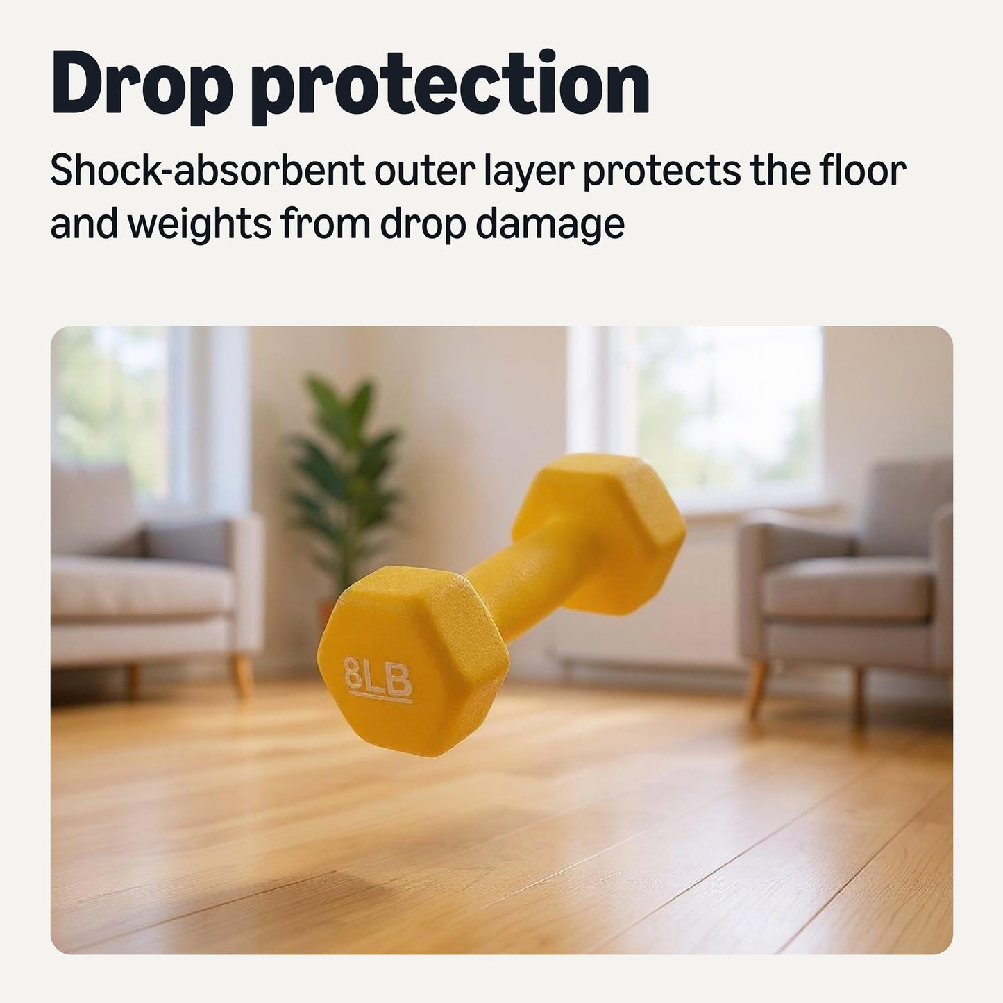 Amazon Basics Neoprene Hexagon Shape Dumbbell Hand Weights, Prevents Rolling Away, 8 Pounds, Pair, Yellow