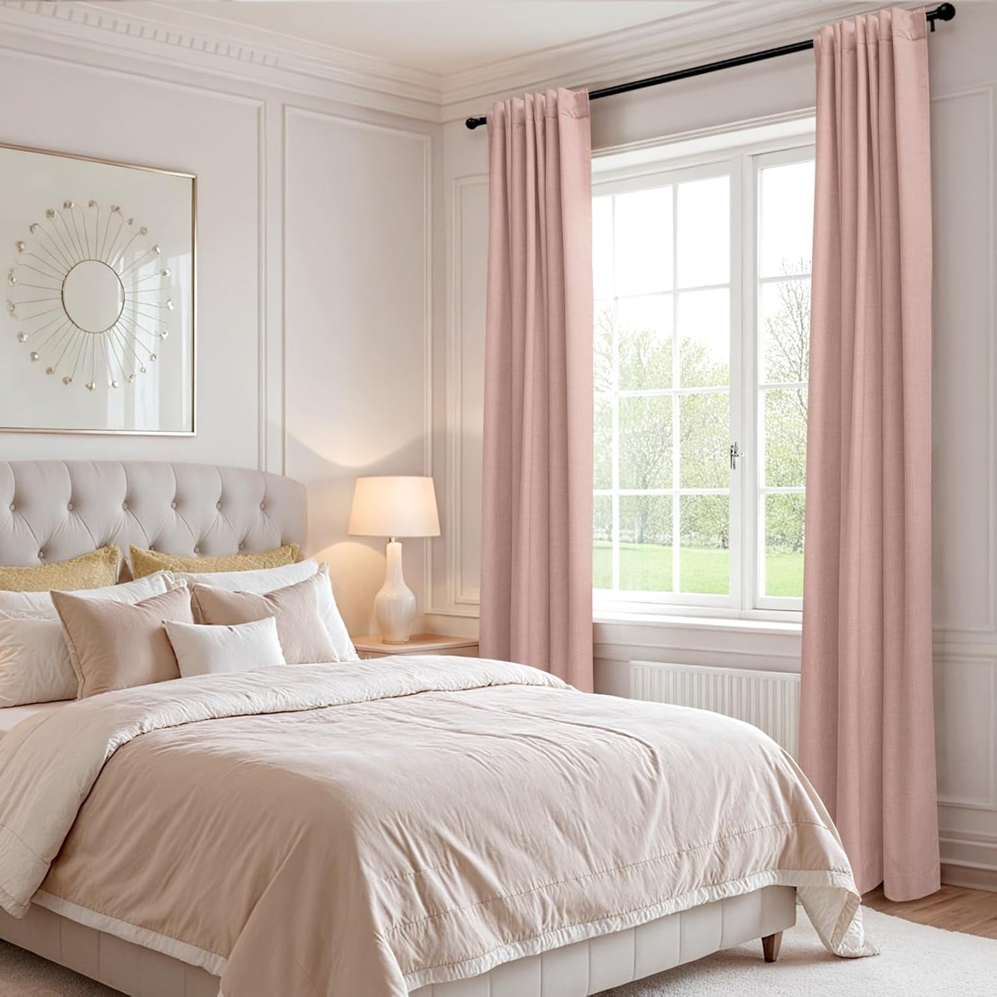 Skiennix 100% Blackout Linen Curtains - Thermal Insulated Drapes for Bedroom | 50" W x 120" L, Blush Pink - 2 Panels Set