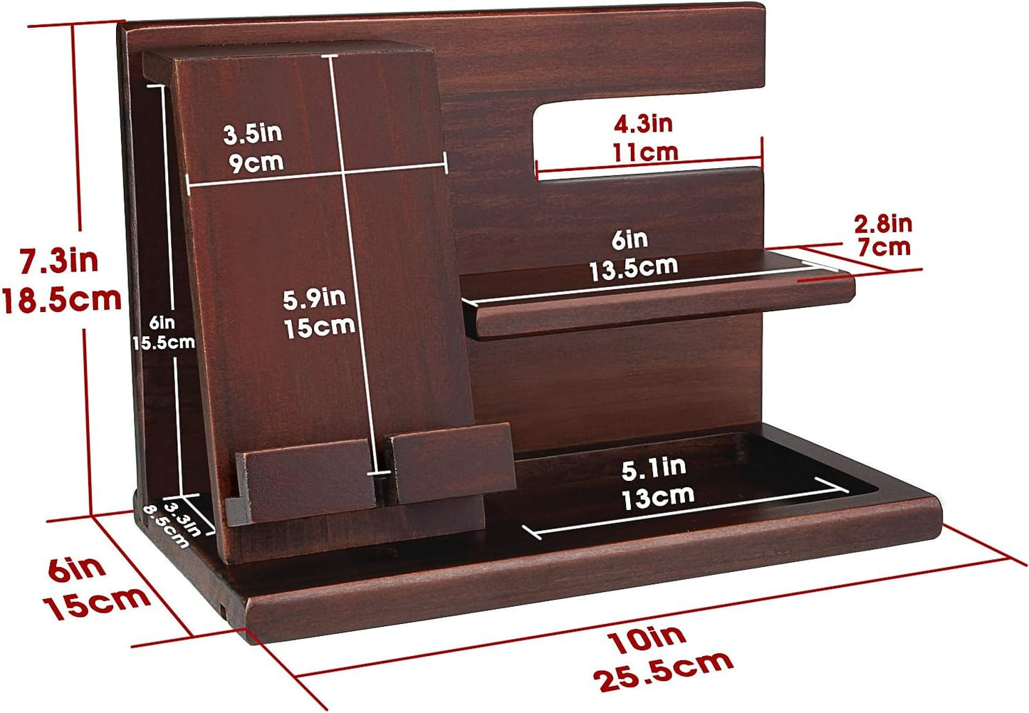 awofer Wood Phone Docking Station for Men - Wooden Nightstand Organizer - Personalized Idea for Him, Husband