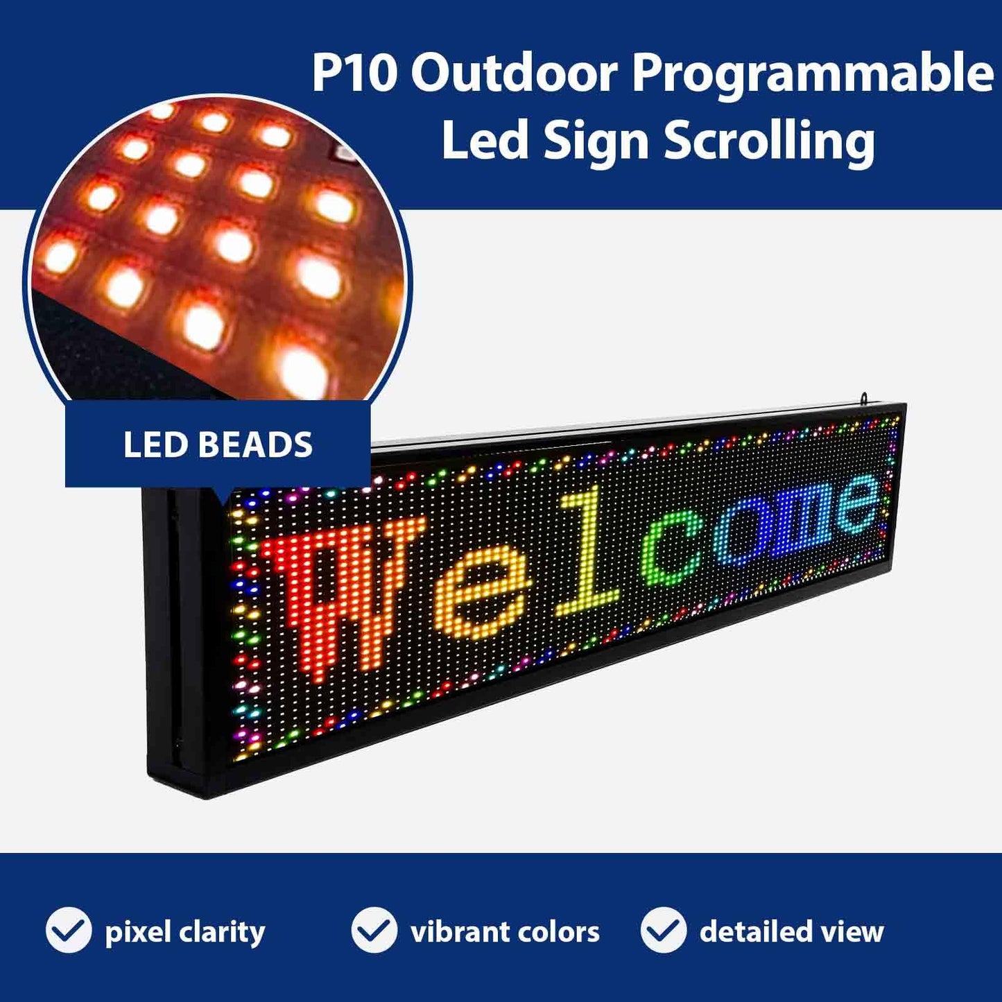KHUSINA Programmable LED Sign Outdoor Full Color – 39"x8" Scrolling Message Board, Custom Digital Advertising Display, WiFi Control, High Brightness Neon Business Sign for Store, Bar, Restaurant