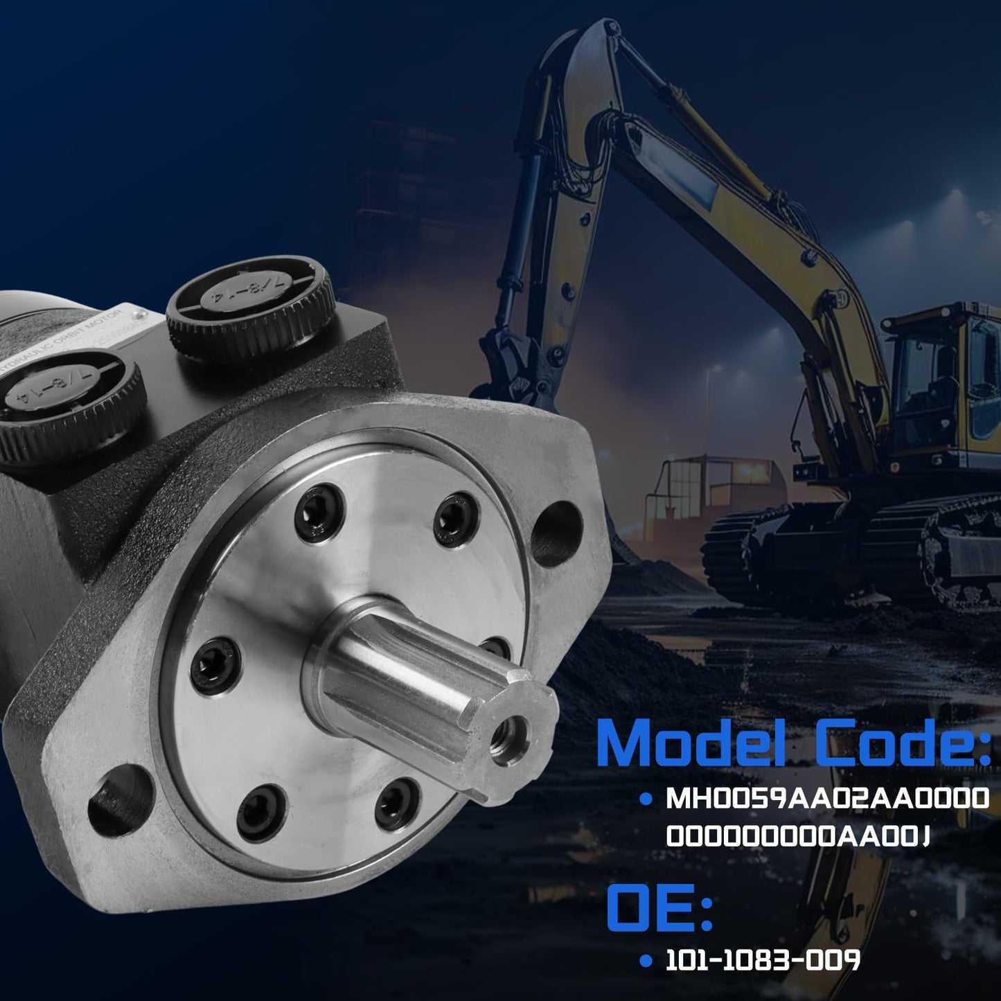 SINOCMP 101-1083-009 Hydraulic Motor Replacement for Char-Lynn H Series, 2-Bolt SAE-A Mount SAE 6B Splined Shaft SAE O-Ring Ports, Low Speed High Torque for Construction Agricultural Machinery