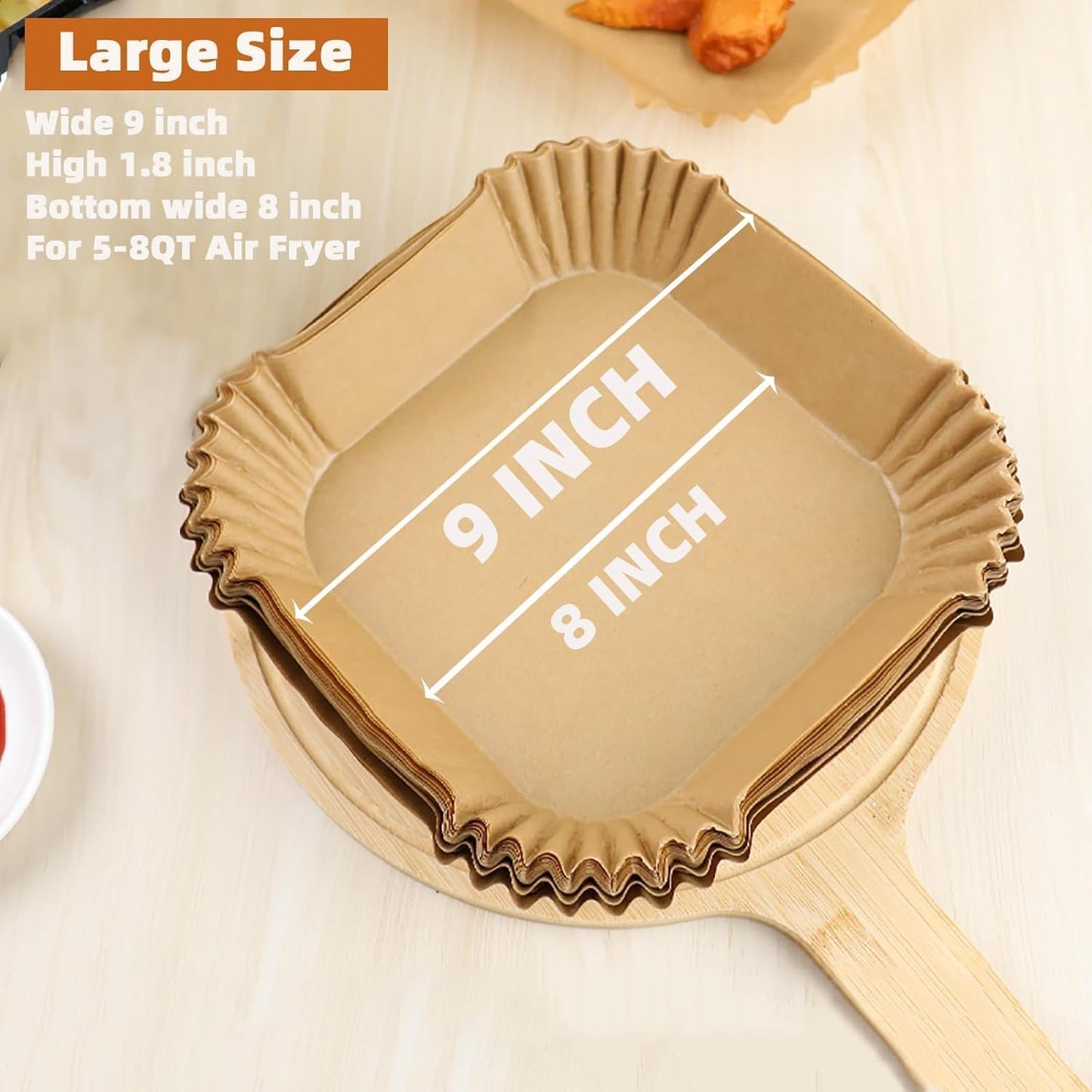 Air Fryer Liners | Non-Stick Disposable Parchment Paper for Baking & Roasting - 200 PCS 9'' Square for 5-8QT