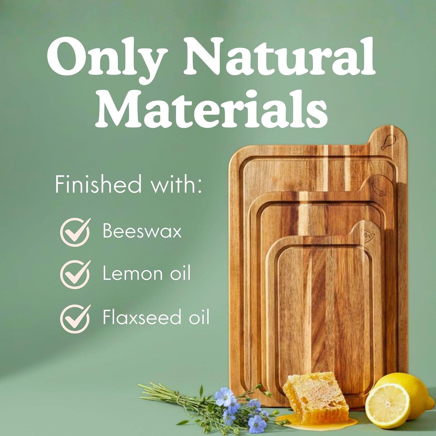 Ziruma Non-Toxic Cutting Boards Set | FSC Acacia Wood, Oil-Free | 3 Kitchen Chopping Boards