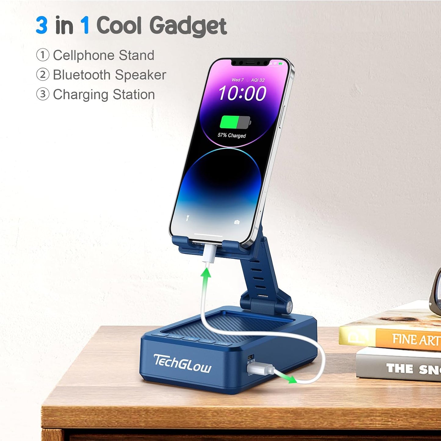 TechGlow Gifts for Men Women Foldable Cellphone Stand with Bluetooth Speaker and Charging Funtion Birthday Gift Idea