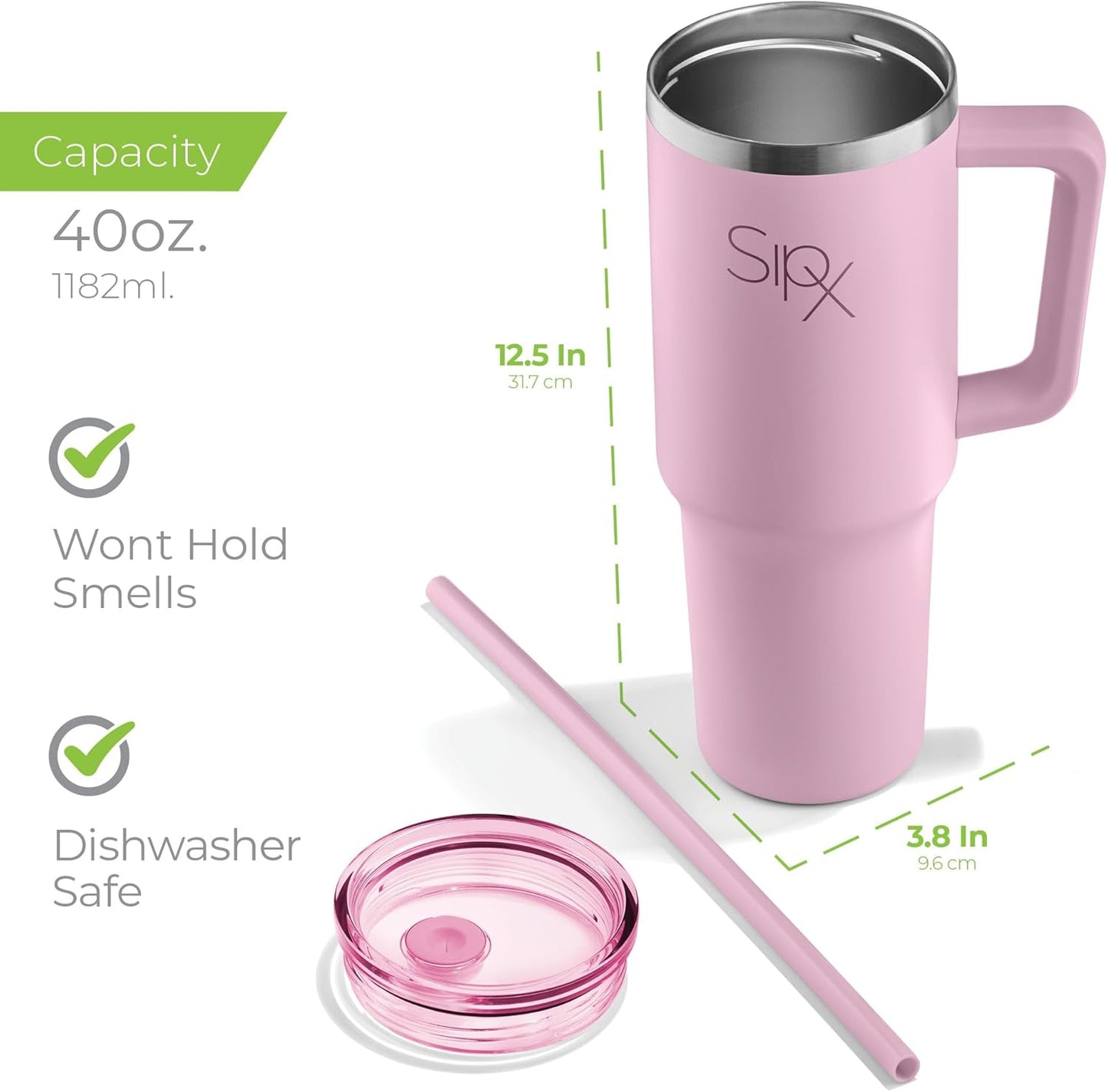 SIPX™ Insulated Tumbler 40 oz - Vacuum-Sealed Stainless Steel, Leakproof Design | Perfect for Iced Coffee & Travel - Pink