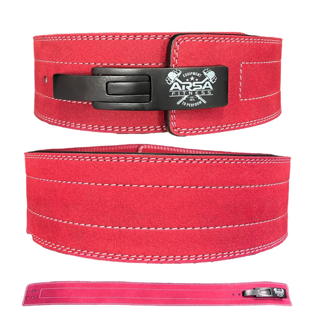 Arsa Fitness Weightlifting Adjustable Lever Belt for Men & Women Real Suede Hide Leather for Powerlifting Back Support Workout Deadlifts Squats 10MM Thickness 4" Width (GREEN, Small)