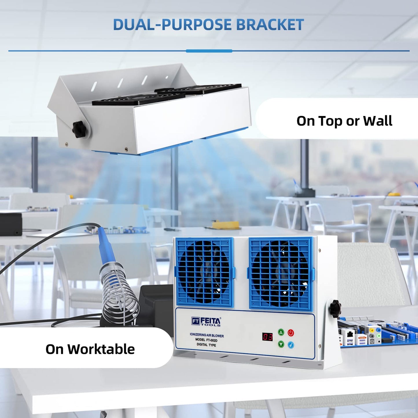 FEITA Ionizing Air Blower Anti Static Ionizer New Cleaning Type Static Fan Electrostatic Discharge Ionizer Blower Dual-Purpose Bracket Industrial ESD Static Eliminator