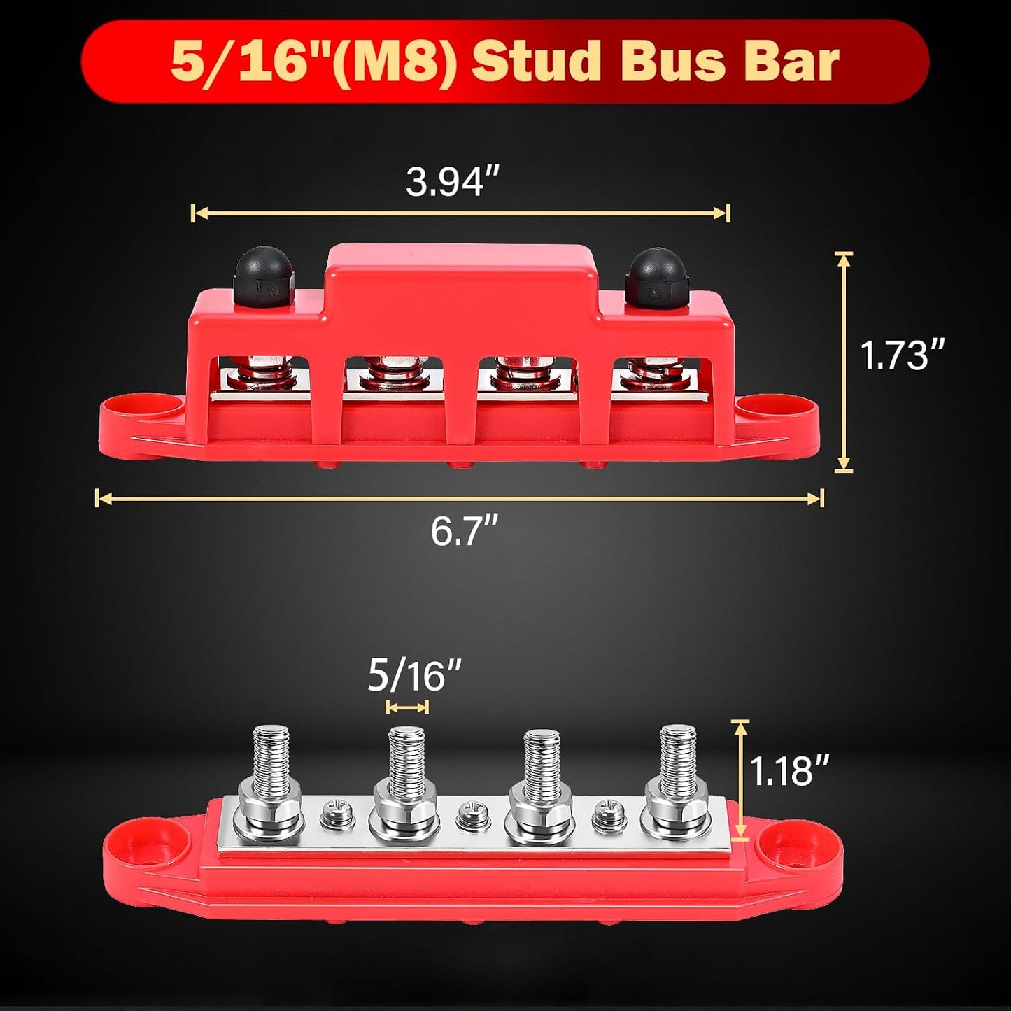 12V 150A 5/16" 12-48V FEITON Power Distribution Block, Bus Bar, Studs Terminal Strip, Heavy Duty Terminal Block