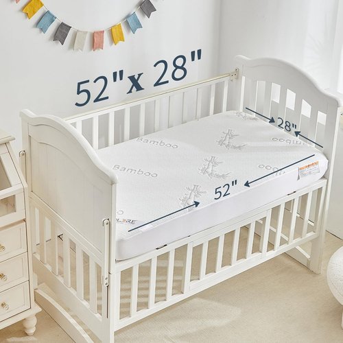 BEDLORE Waterproof Crib Mattress Protector - Ultra Soft Bamboo Viscose Pad Cover | Noiseless 52''x28'' White 2-Pack